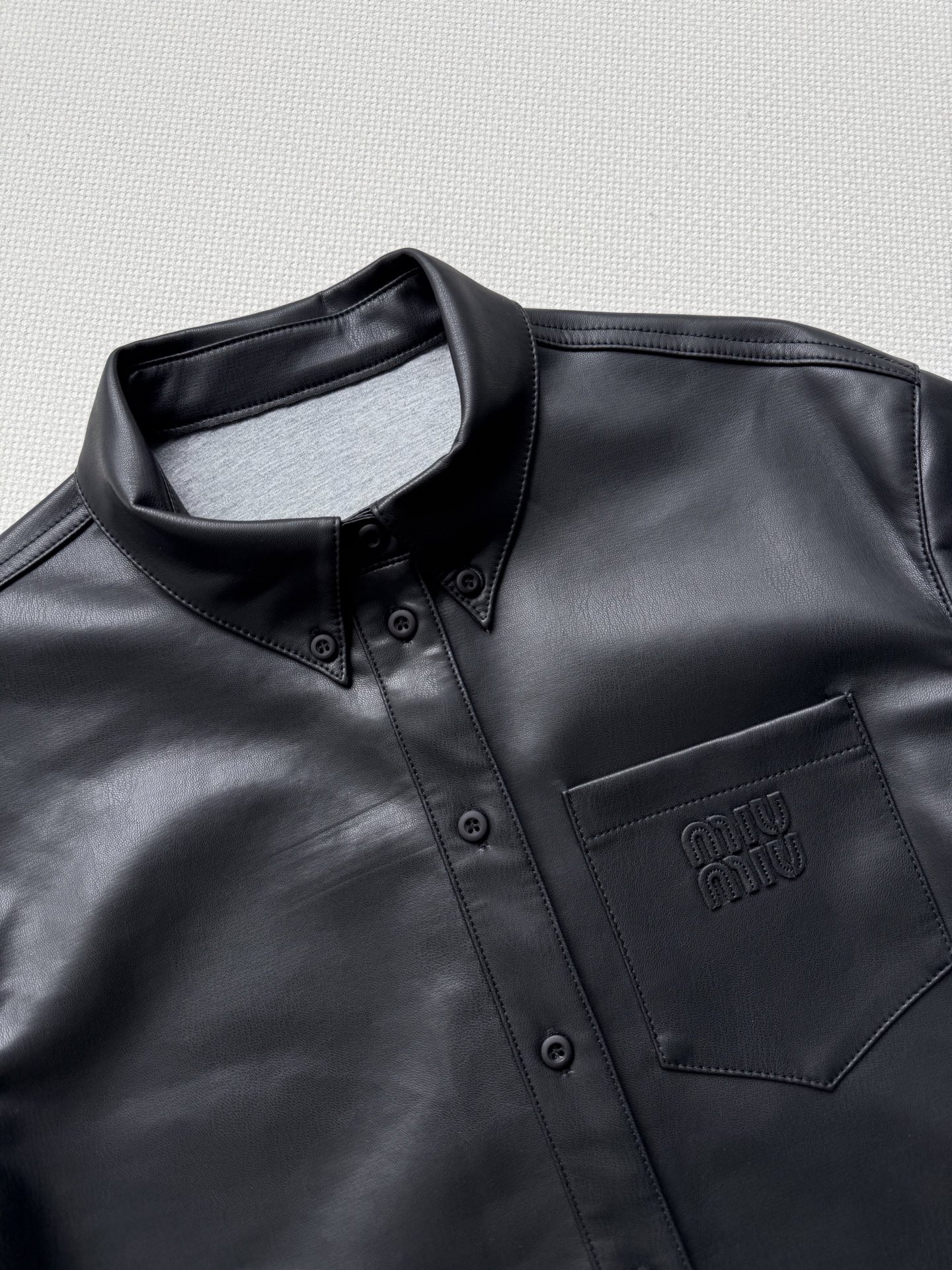 Miu Miu Leather Jacket with Pocket Logo Embroidery - Chic Fall Outerwear 5 i1754115673730 7630 0 7