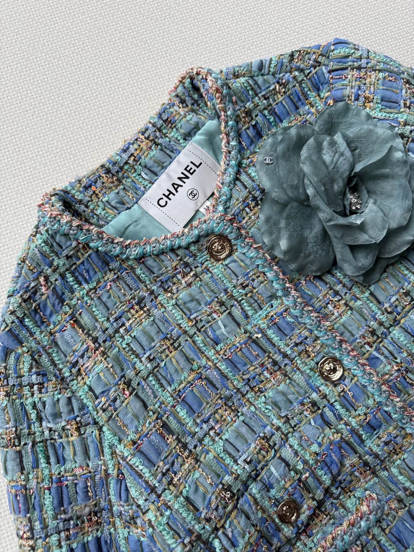 Chanel Inspired Tweed Jacket - Elegant Blue-Green, Lion Head Buttons, Size 36-40 5 i1754460332960 1645 0 4