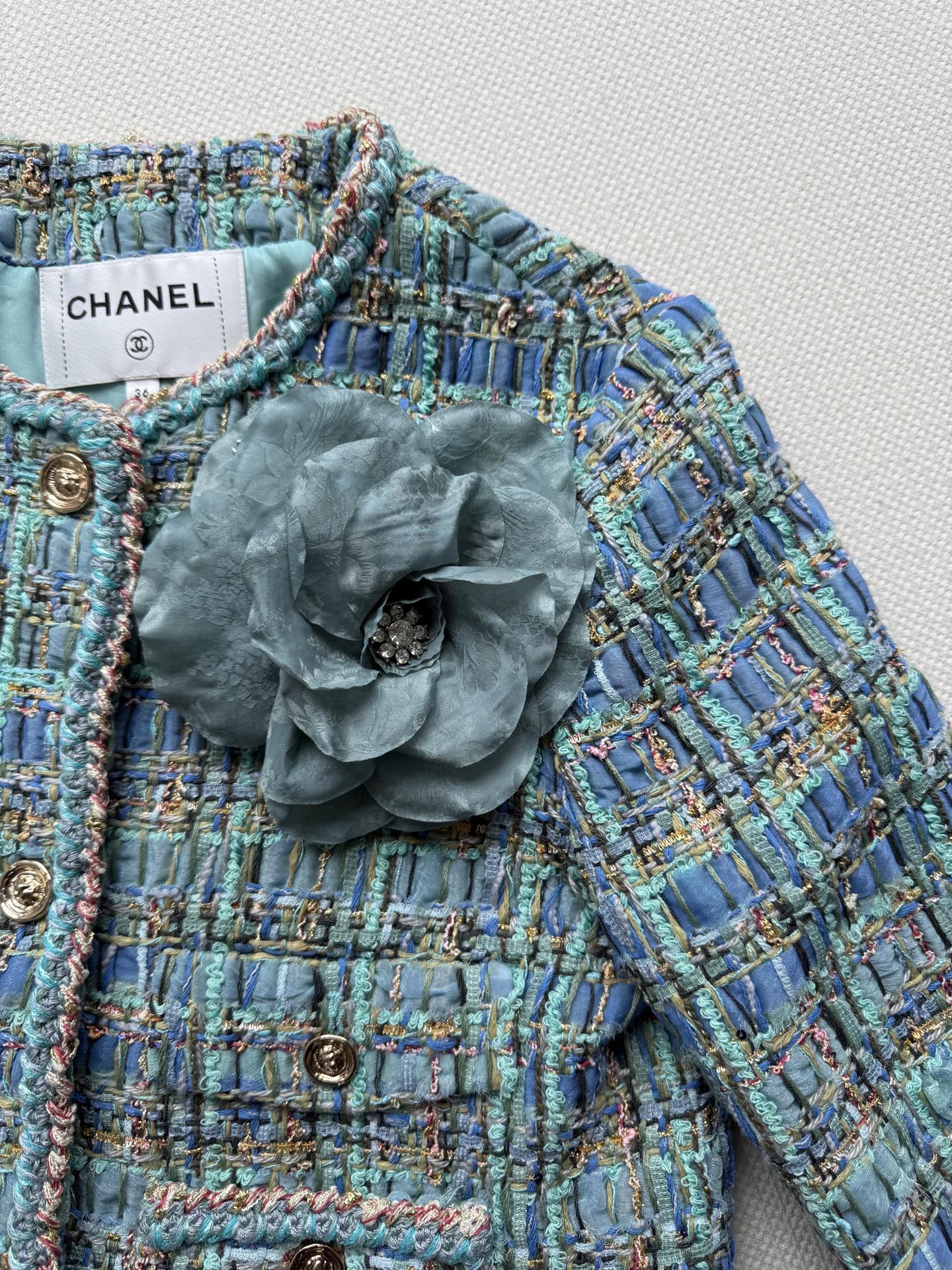 Chanel Inspired Tweed Jacket - Elegant Blue-Green, Lion Head Buttons, Size 36-40 6 i1754460334463 9734 0 5