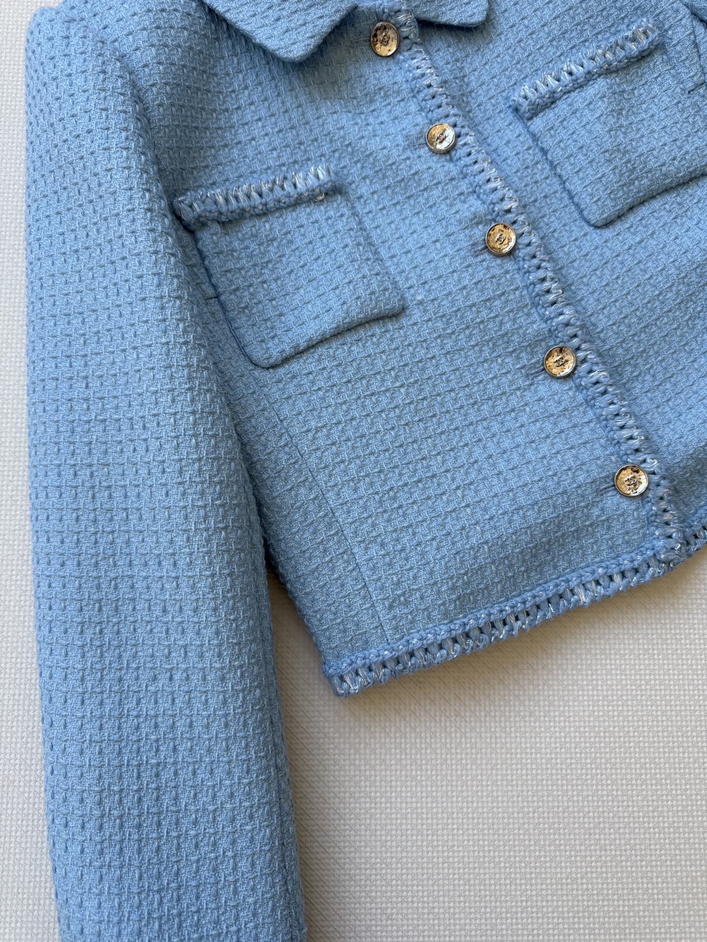 Chanel Inspired Sky Blue Tweed Jacket, Cropped, Classic Design 8 i1756529501708 884 0 5