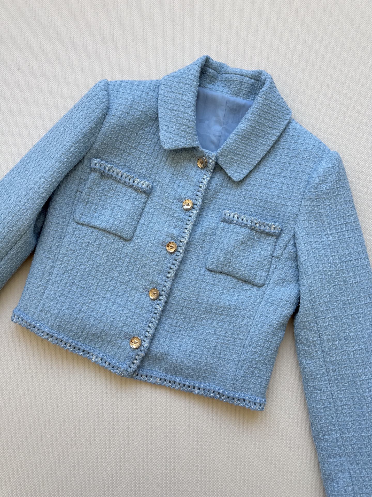 Chanel Inspired Sky Blue Tweed Jacket, Cropped, Classic Design 5 i1756529501733 9494 0 2