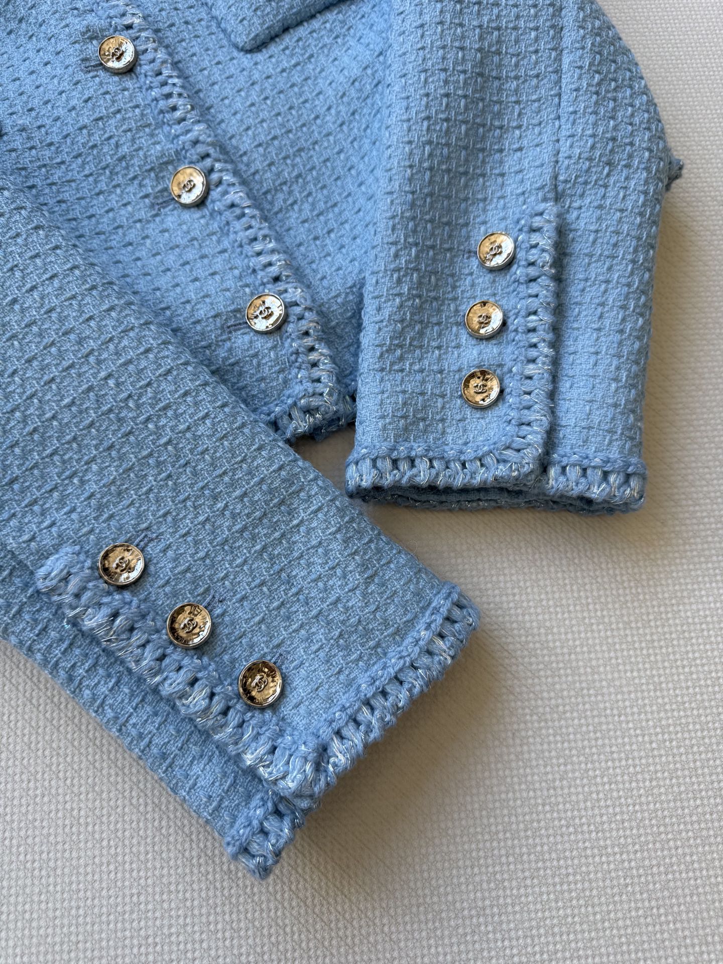 Chanel Inspired Sky Blue Tweed Jacket, Cropped, Classic Design 9 i1756529506297 1450 0 6