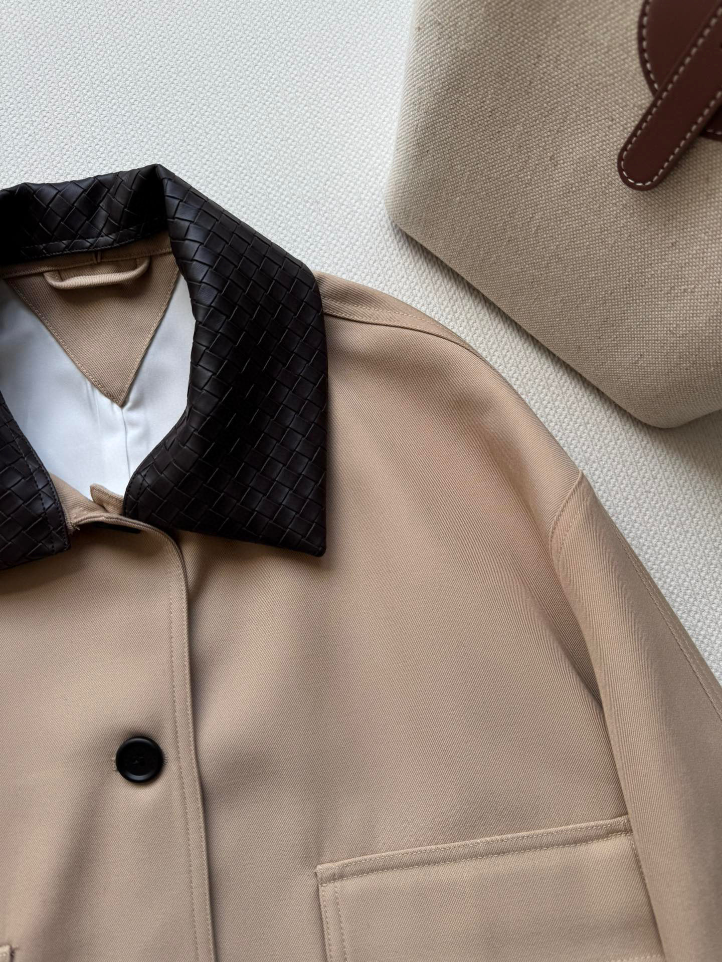 Bottega Veneta Inspired Woven Collar Cotton Jacket - Convertible Design 6 i1760854641386 9953 0 2