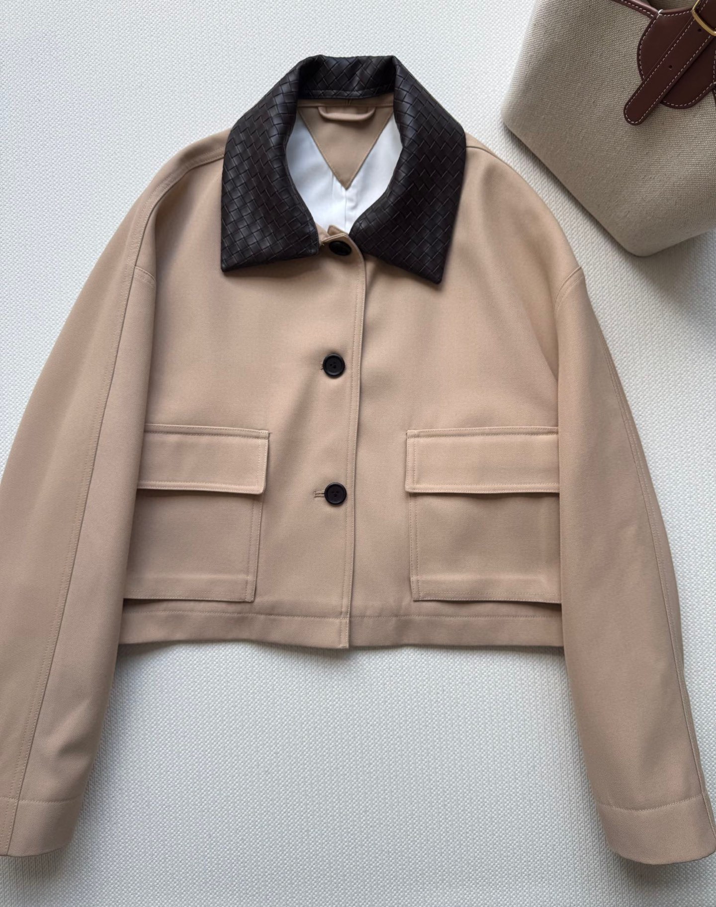 Bottega Veneta Inspired Woven Collar Cotton Jacket - Convertible Design 4 i1760854649179 6158 0 0