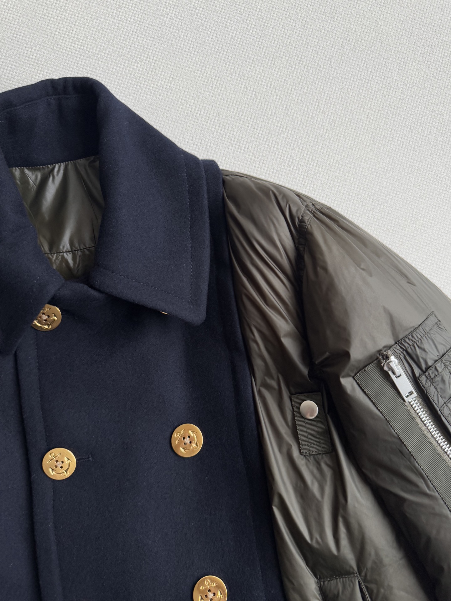 Sacai🆕25秋冬最新外套，双排扣羊毛昵子拼接外套，超级好看宽松版型飞行服，现货SML.