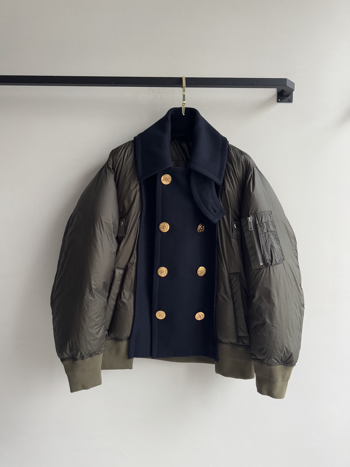Sacai🆕25秋冬最新外套，双排扣羊毛昵子拼接外套，超级好看宽松版型飞行服，现货SML.