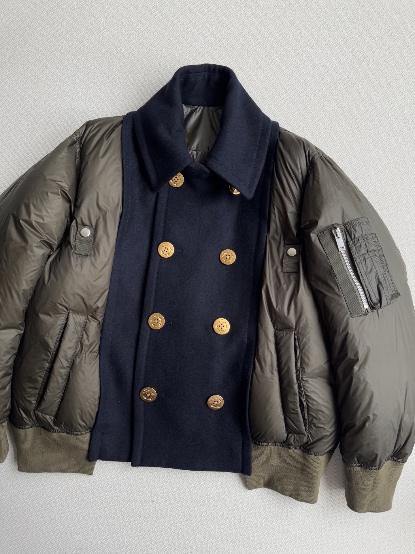 Sacai🆕25秋冬最新外套，双排扣羊毛昵子拼接外套，超级好看宽松版型飞行服，现货SML.