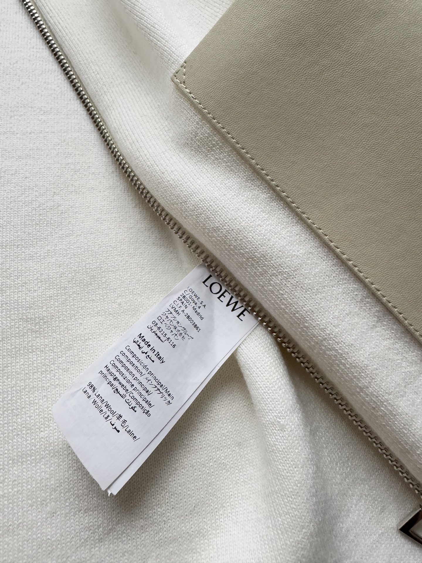 Loew*🆕新款拉链开衫，羊毛面料拼接真皮口袋ＳＭＬ.