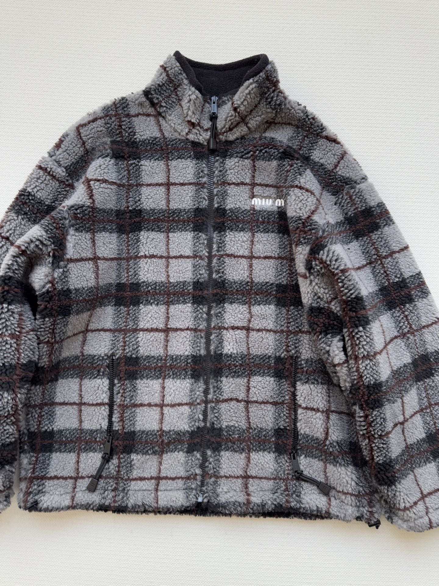MiuMi* 25Fw秋冬新款 学院风摇粒绒格纹外套丨⚠真羊羔毛绒原版开发！高版出品！高密度羊毛粒绒面料