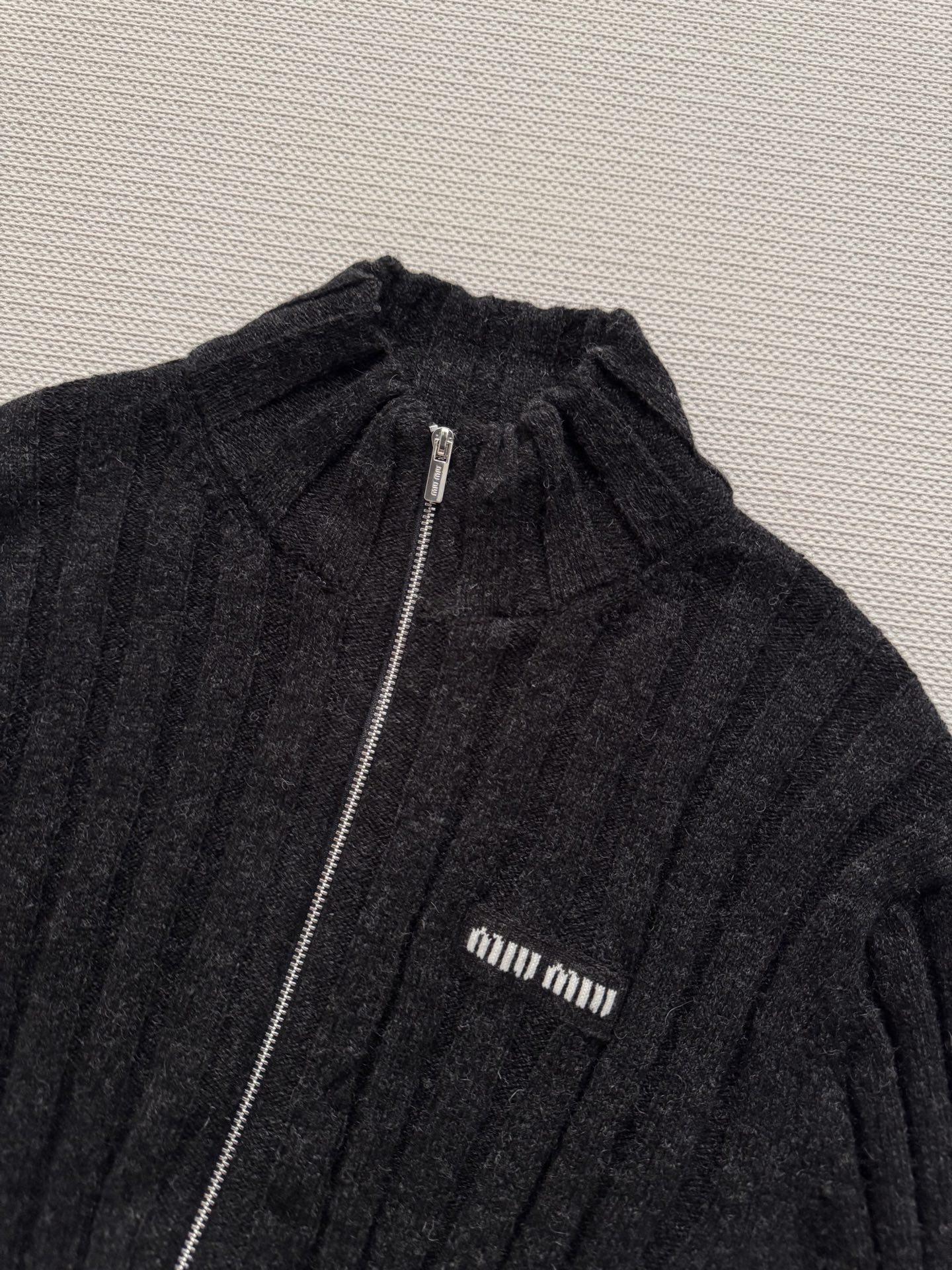 Miu Miu Striped Cashmere Cardigan - Soft Ribbed Knit, High Collar, Slim Fit 5 i1764608585919 3712 0 5