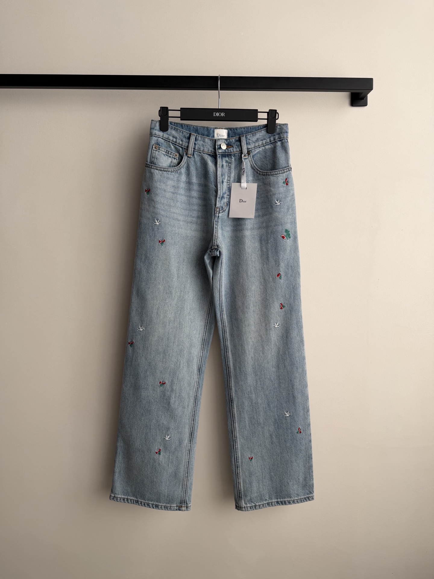 Dio*🆕2026春夏新款女士蓝色时尚百搭高级感气质刺绣直筒裤顶级版本，选用纯棉牛仔面料，五金YB定制，