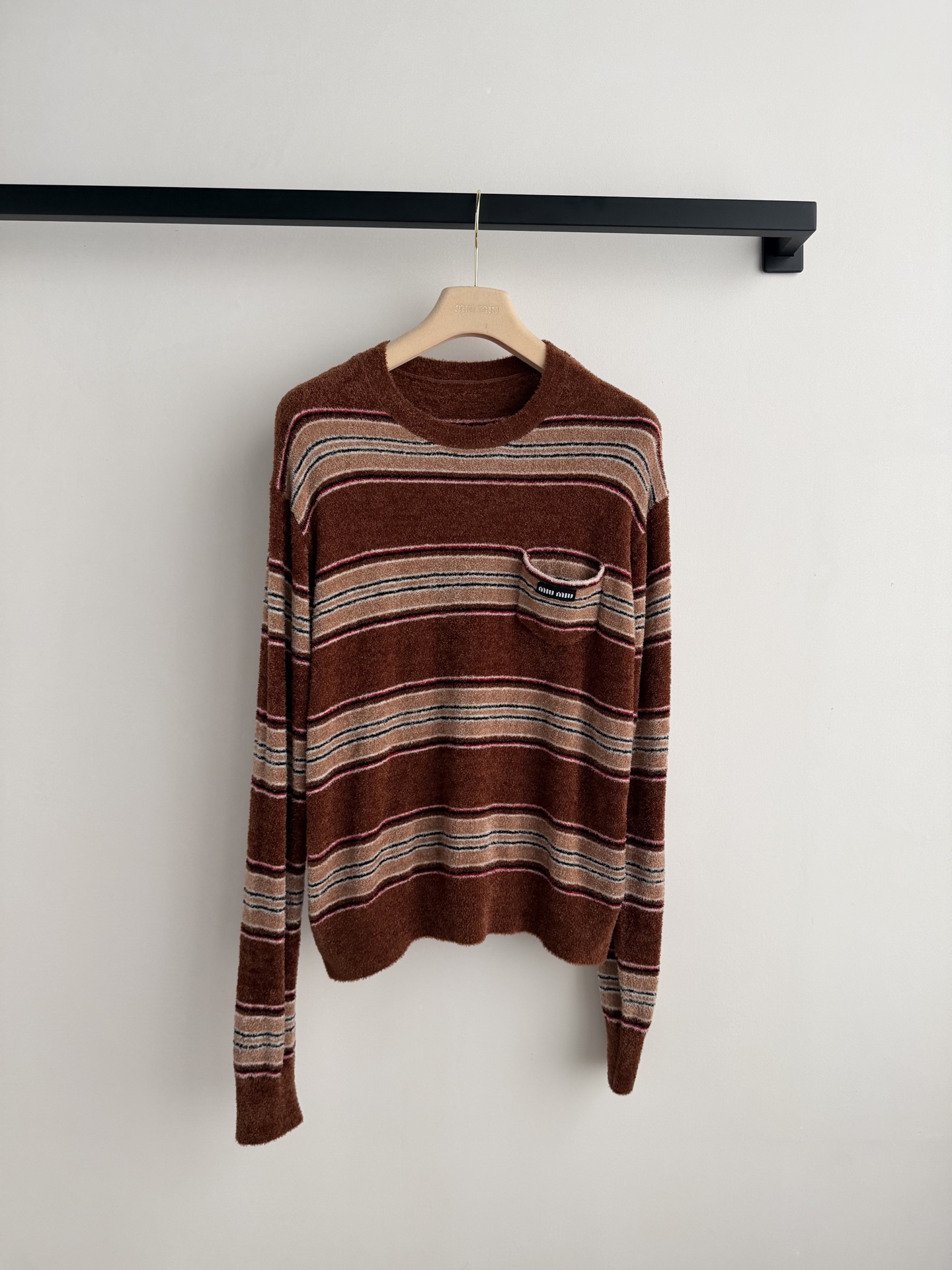 Miumi*🆕2026新品上架 条纹针织套头毛衣定制YB进口纱线织造，呈现明显毛巾肌理，还原品相，圆领宽