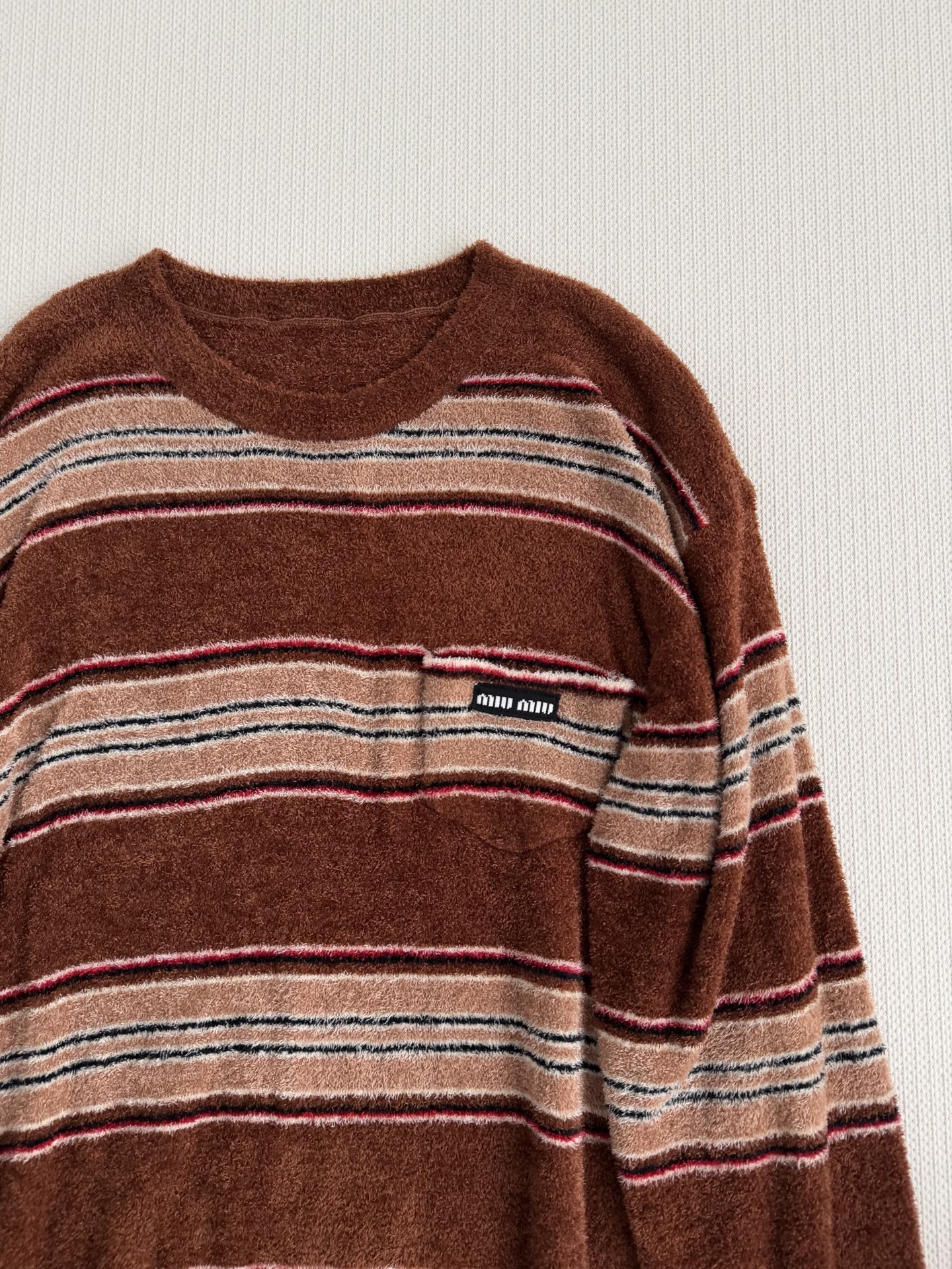 Miumi*🆕2026新品上架 条纹针织套头毛衣定制YB进口纱线织造，呈现明显毛巾肌理，还原品相，圆领宽