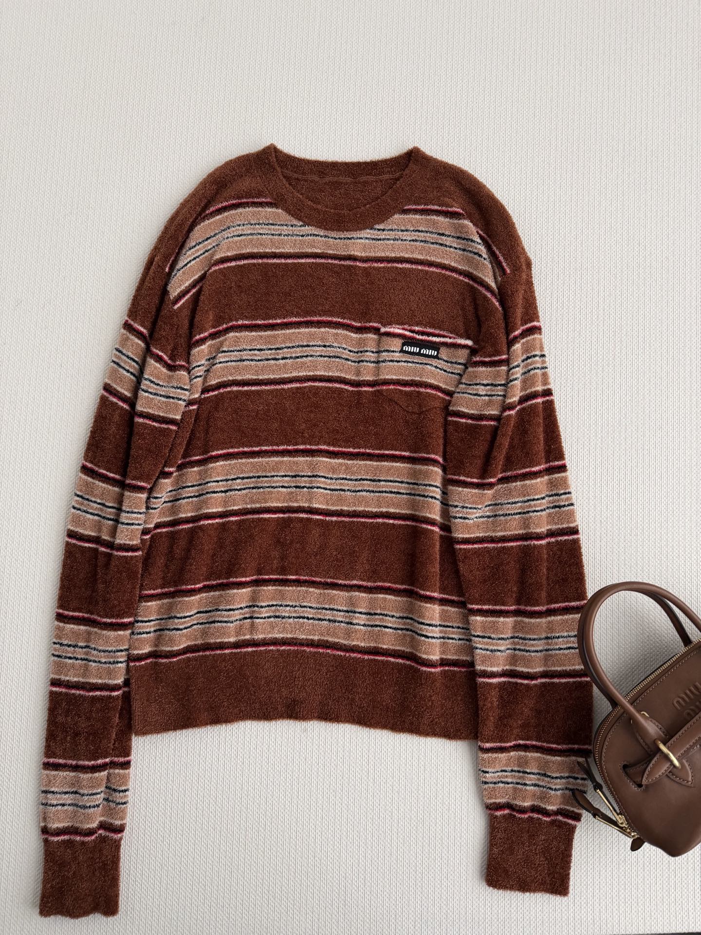 Miumi*🆕2026新品上架 条纹针织套头毛衣定制YB进口纱线织造，呈现明显毛巾肌理，还原品相，圆领宽