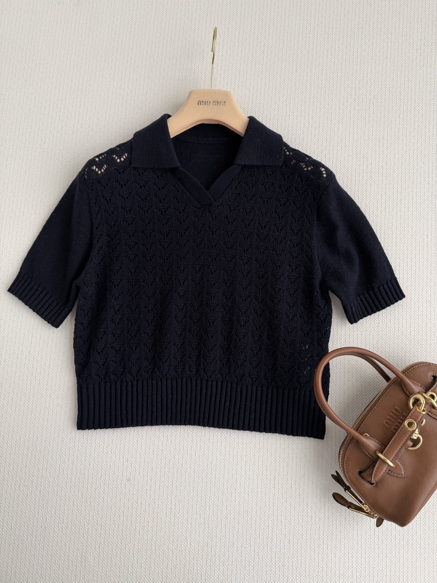 Miumi* 🆕26Ss早春新款 镂空翻领针织polo衫丨独家yb开发！高版出品！甄选细腻羊毛羊绒混纺面
