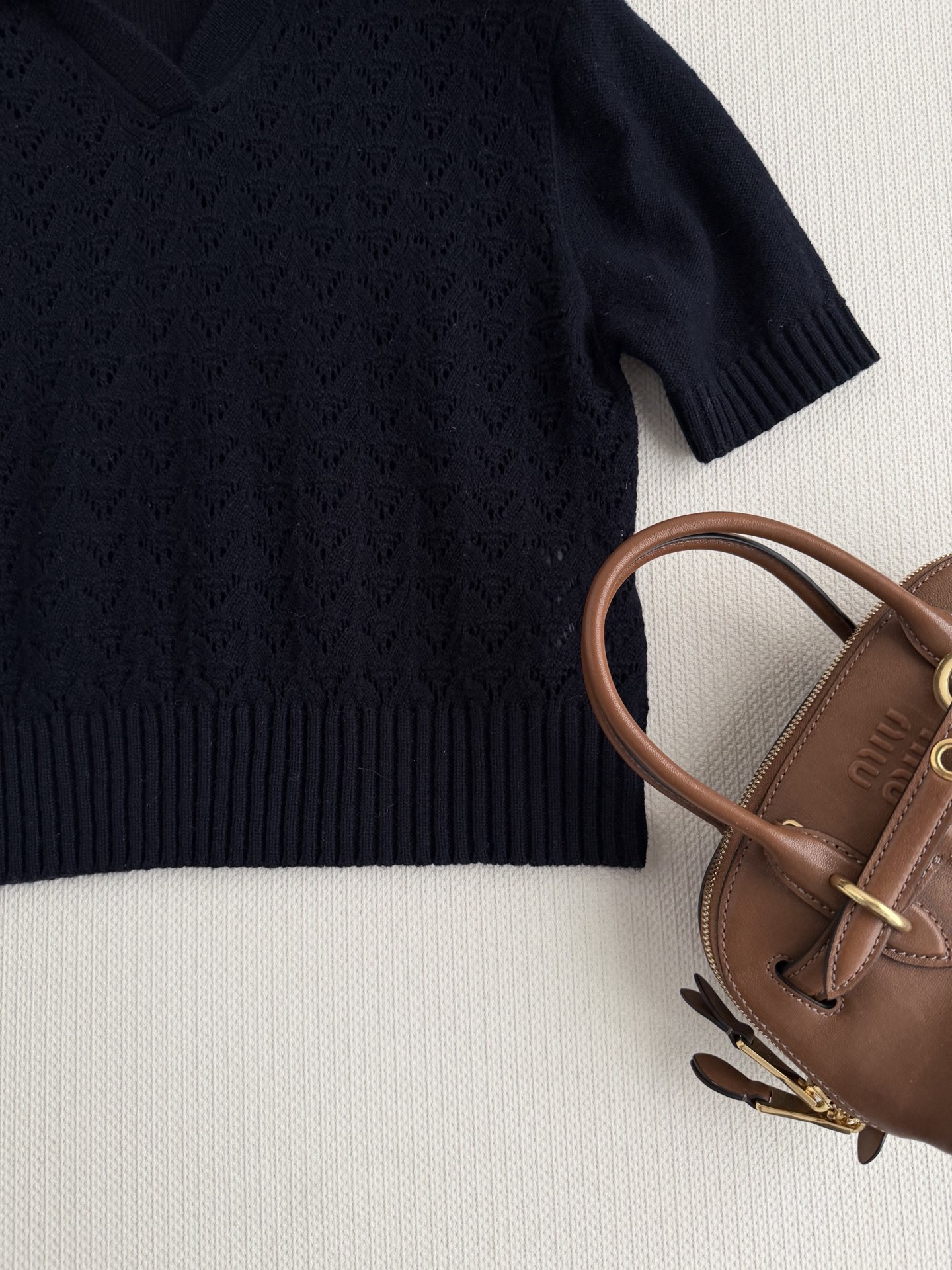 Miumi* 🆕26Ss早春新款 镂空翻领针织polo衫丨独家yb开发！高版出品！甄选细腻羊毛羊绒混纺面