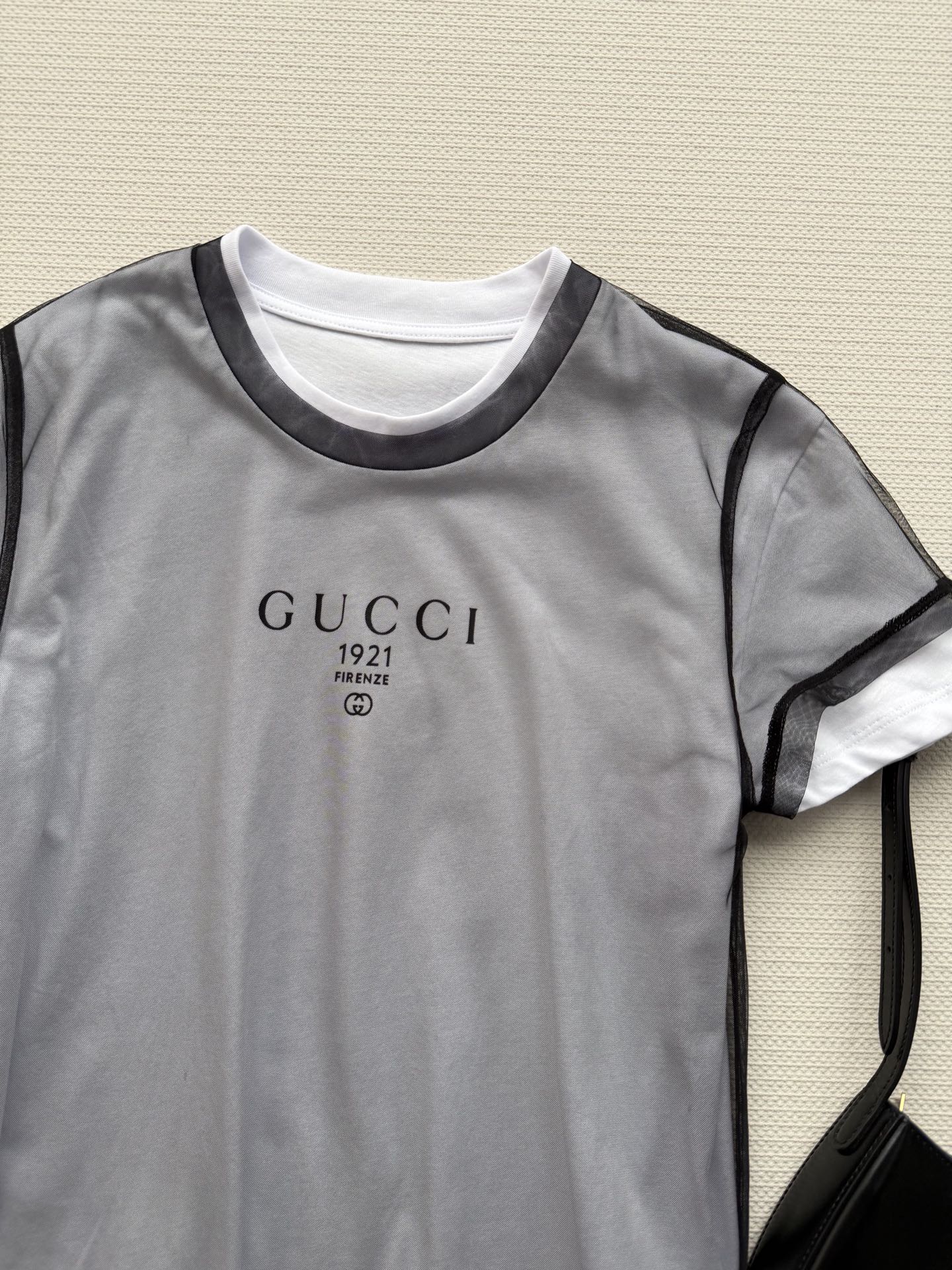 Gucc*🆕透视网纱+内搭白T，甜酷感拉满，面料自带高级雾面感，上身挺括不软塌ＳＭＬ.