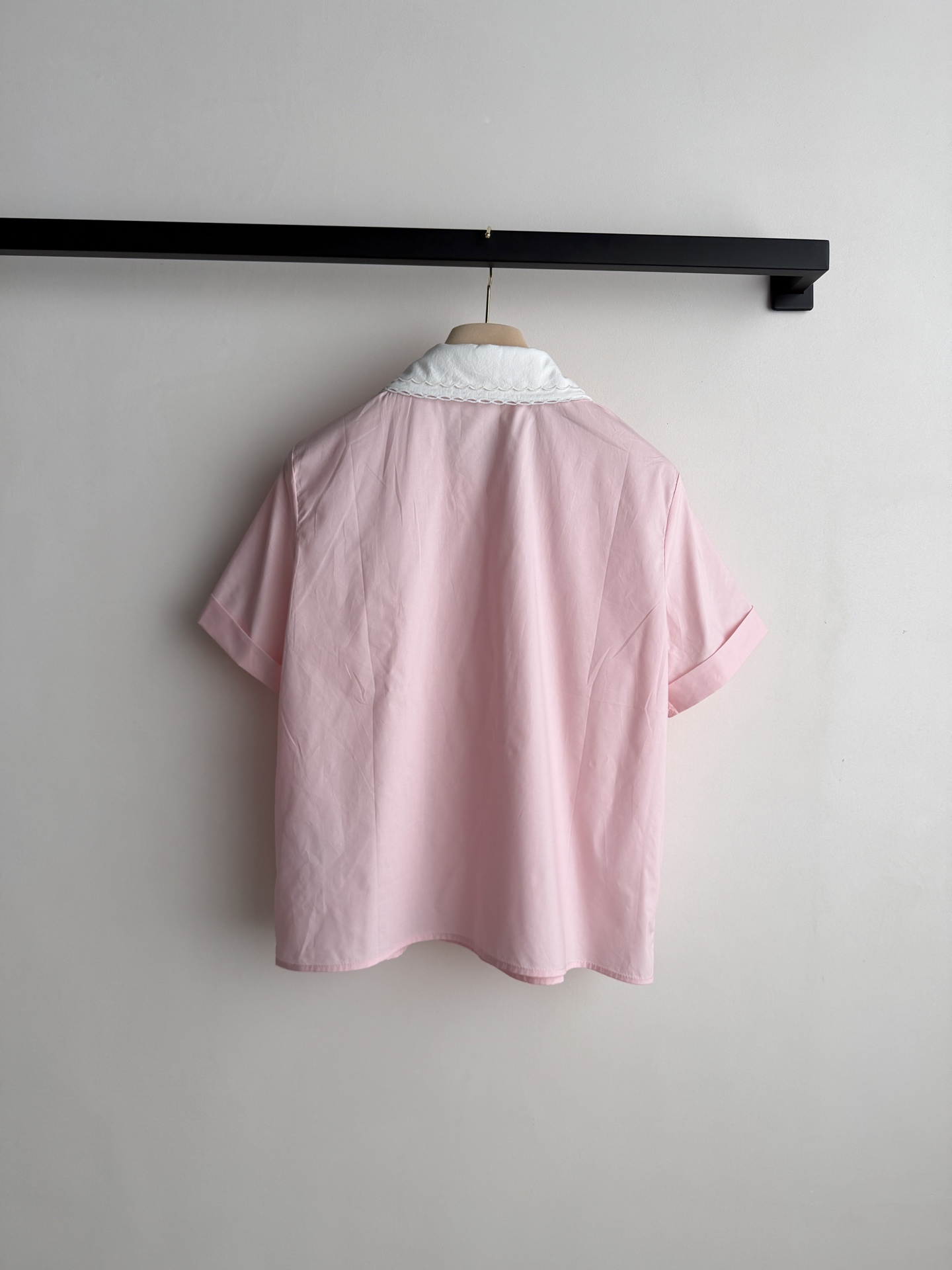 Miumi* 🆕26Ss春夏新款 可拆卸娃娃领学院风短袖衬衫丨⚠独家yb开发！顶级高版出品！可拆卸蕾丝娃