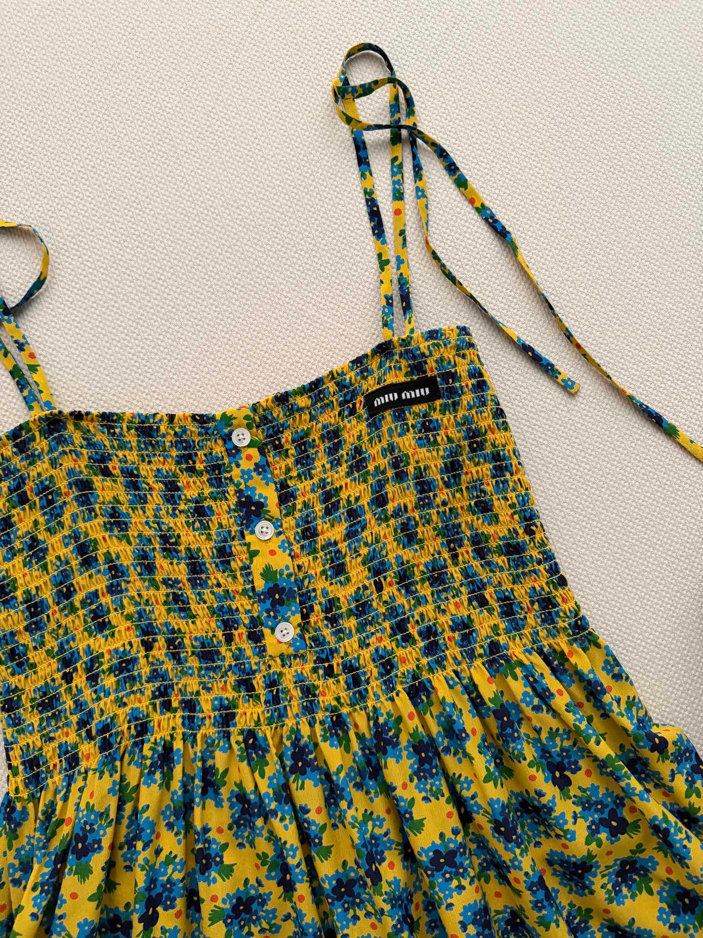 Miumi* 🆕26Ss春夏新款 向日葵黄碎花吊带真丝连衣裙丨⚠独家yb开发！顶级高版出品！元气向日葵黄