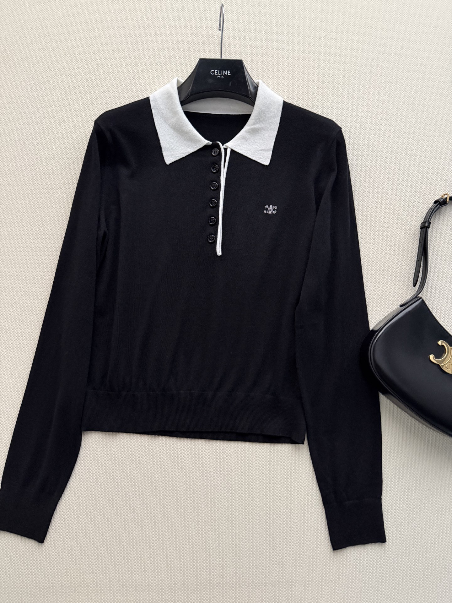 Celin*🆕2026早秋新款撞色Polo领针织衫 细腻羊毛混纺面料，软糯亲肤，上身轻盈无负担经典撞色P