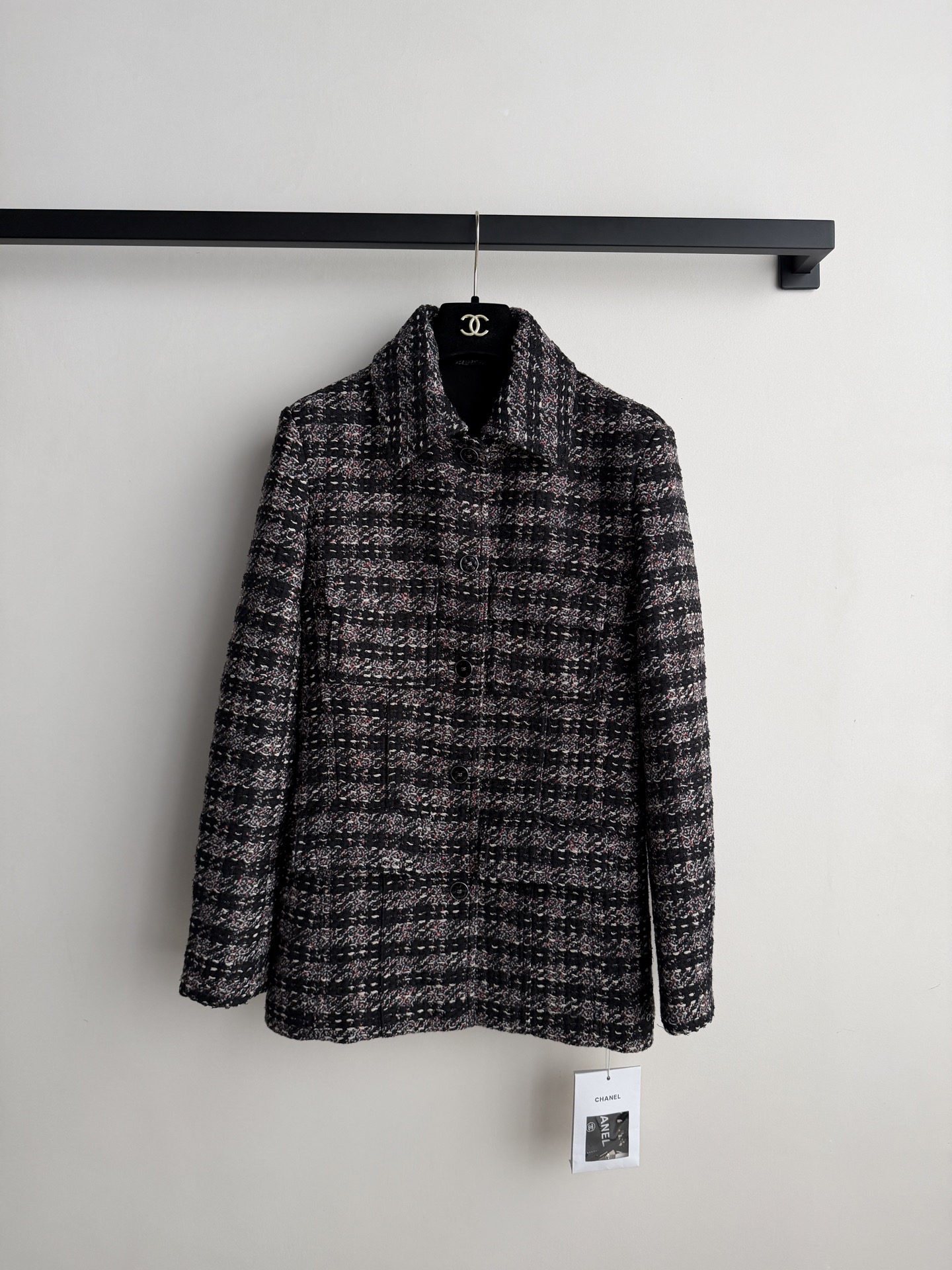 Chanel Lapel Check Tweed Coat