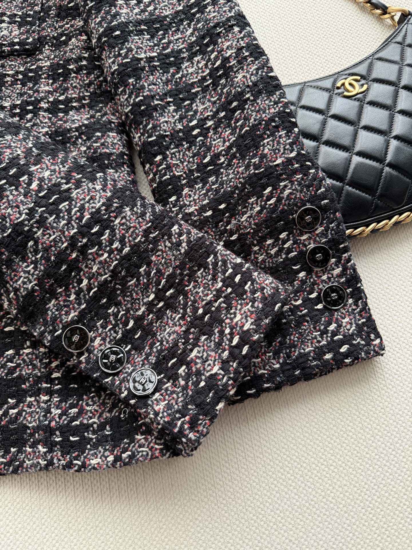 Chanel Lapel Check Tweed Coat