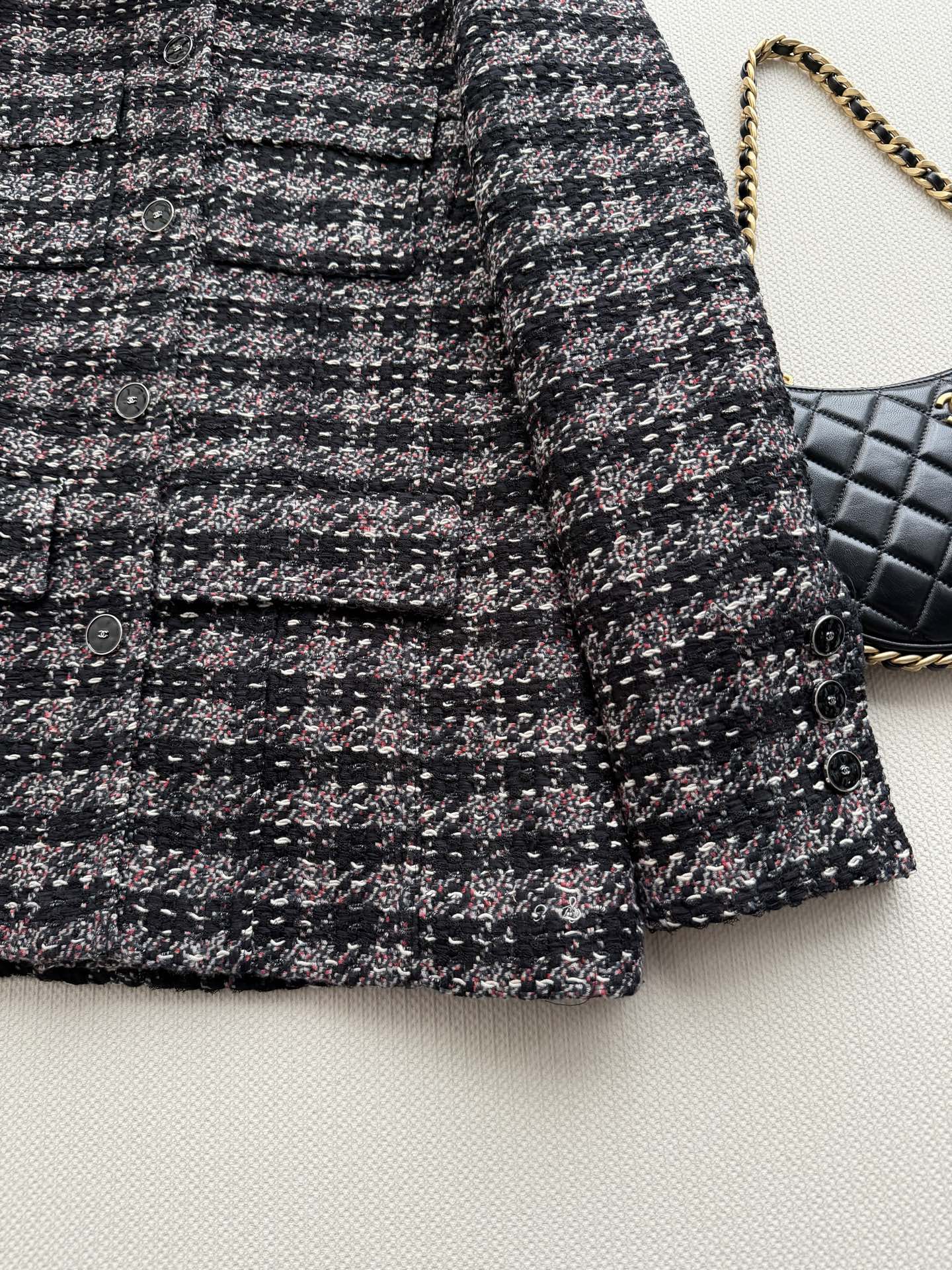 Chanel Lapel Check Tweed Coat