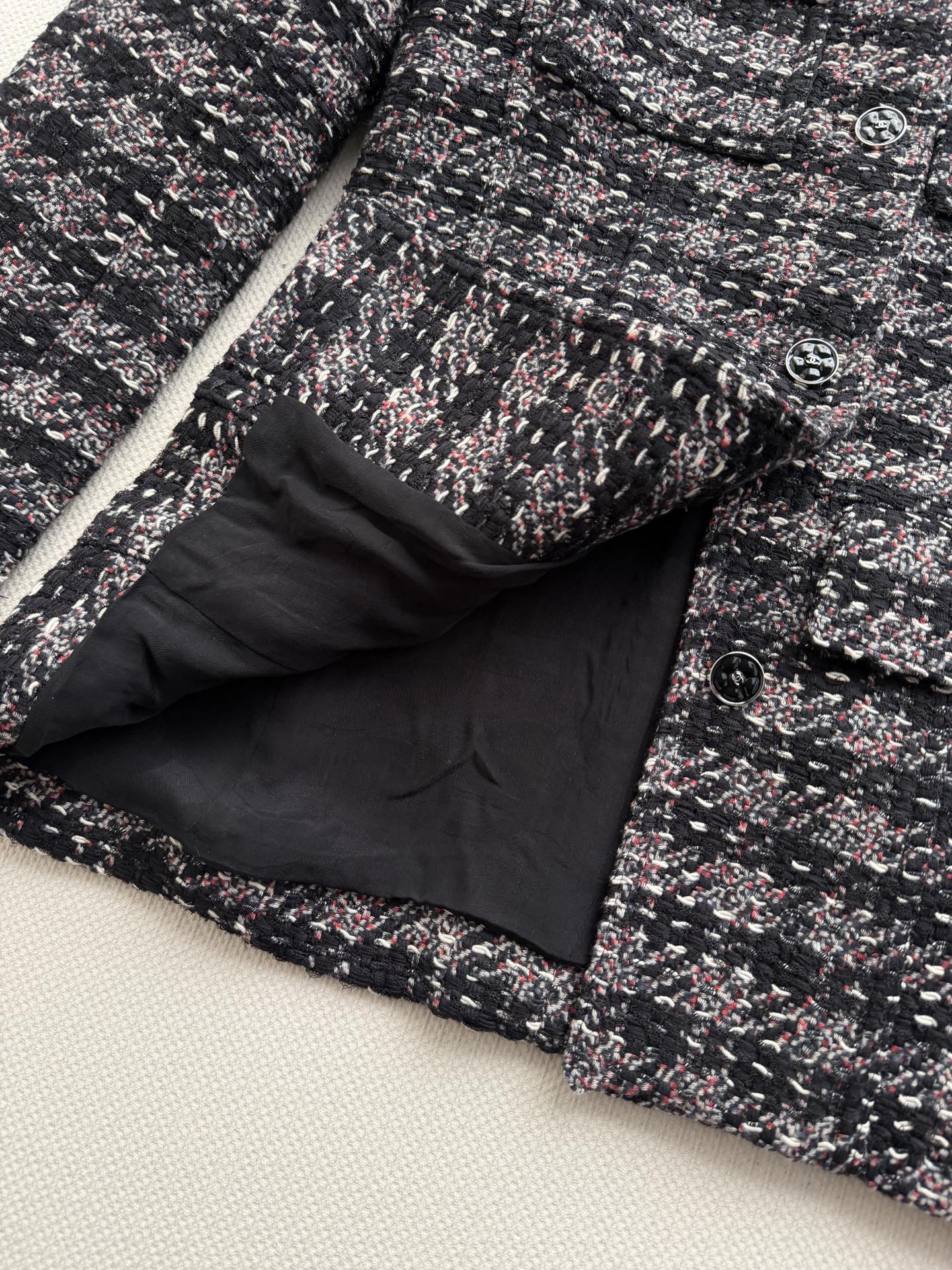 Chanel Lapel Check Tweed Coat
