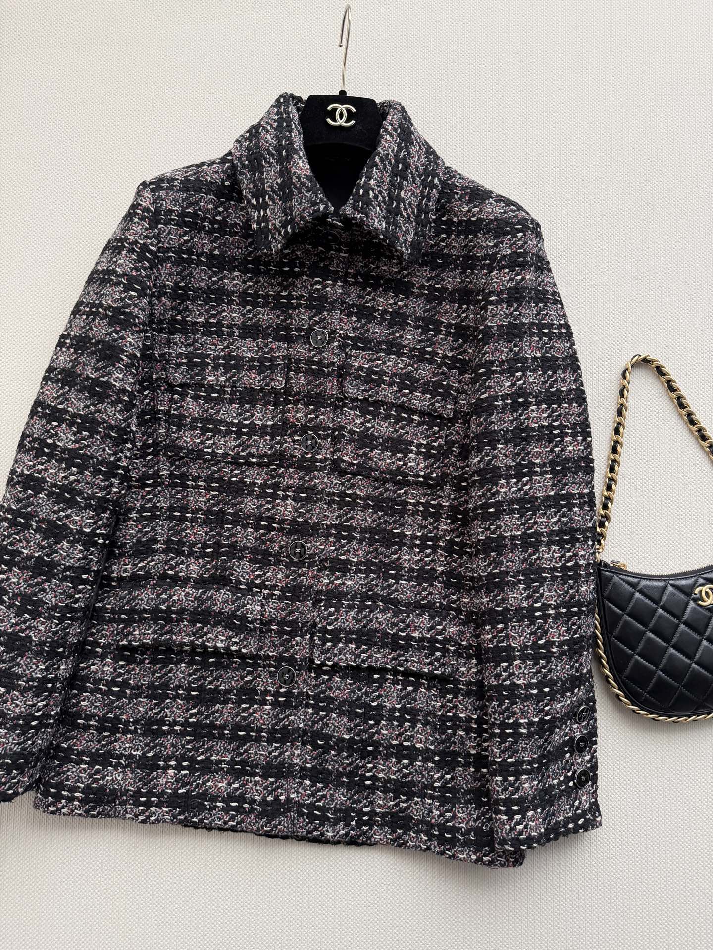 Chanel Lapel Check Tweed Coat