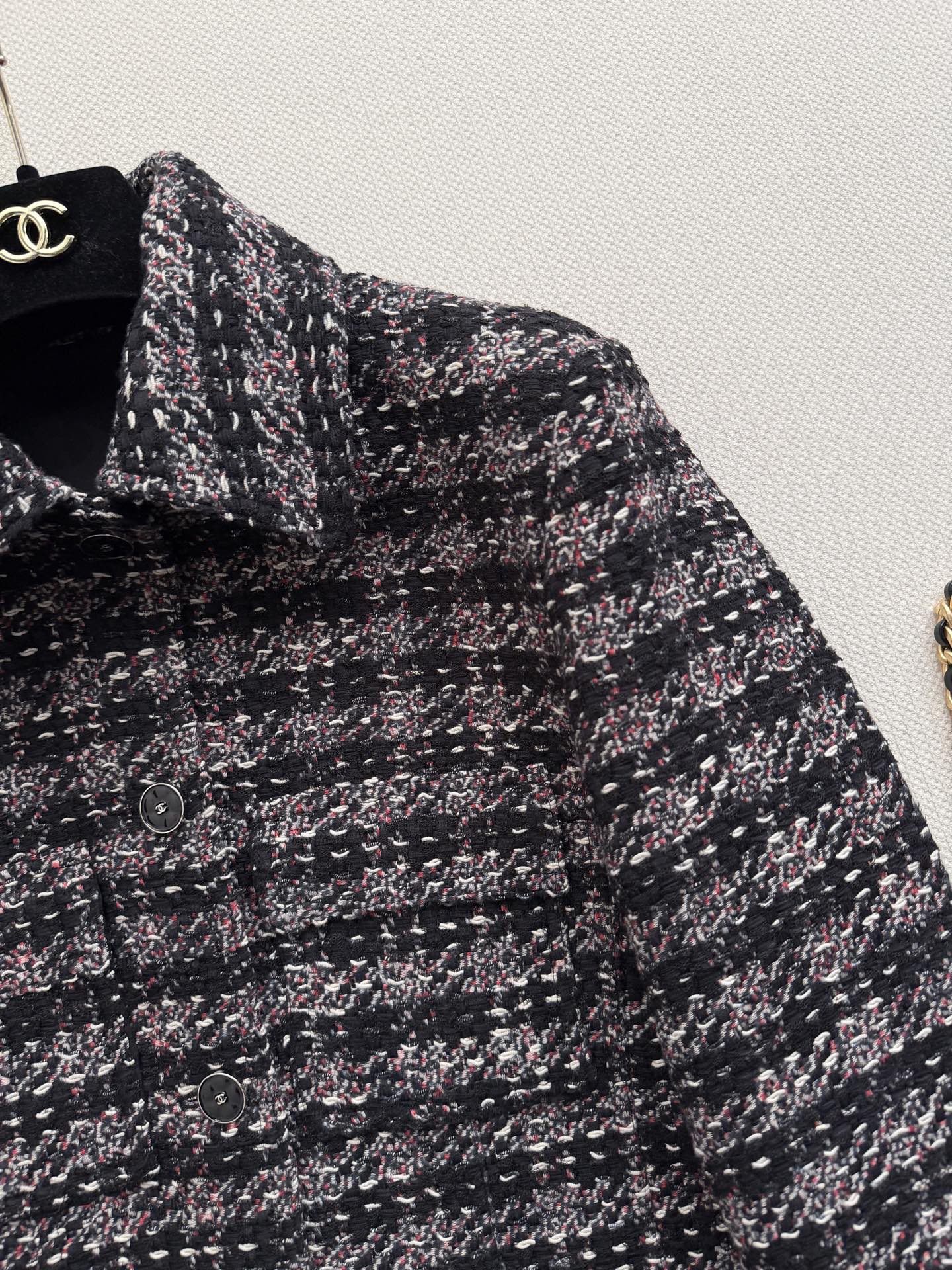 Chanel Lapel Check Tweed Coat