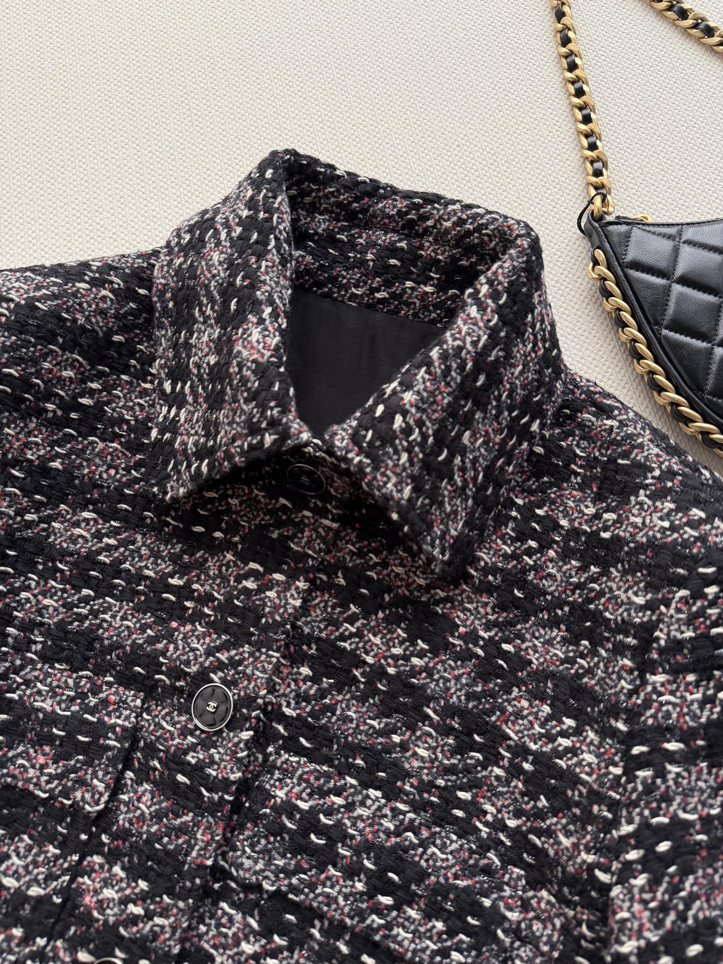 Chanel Lapel Check Tweed Coat