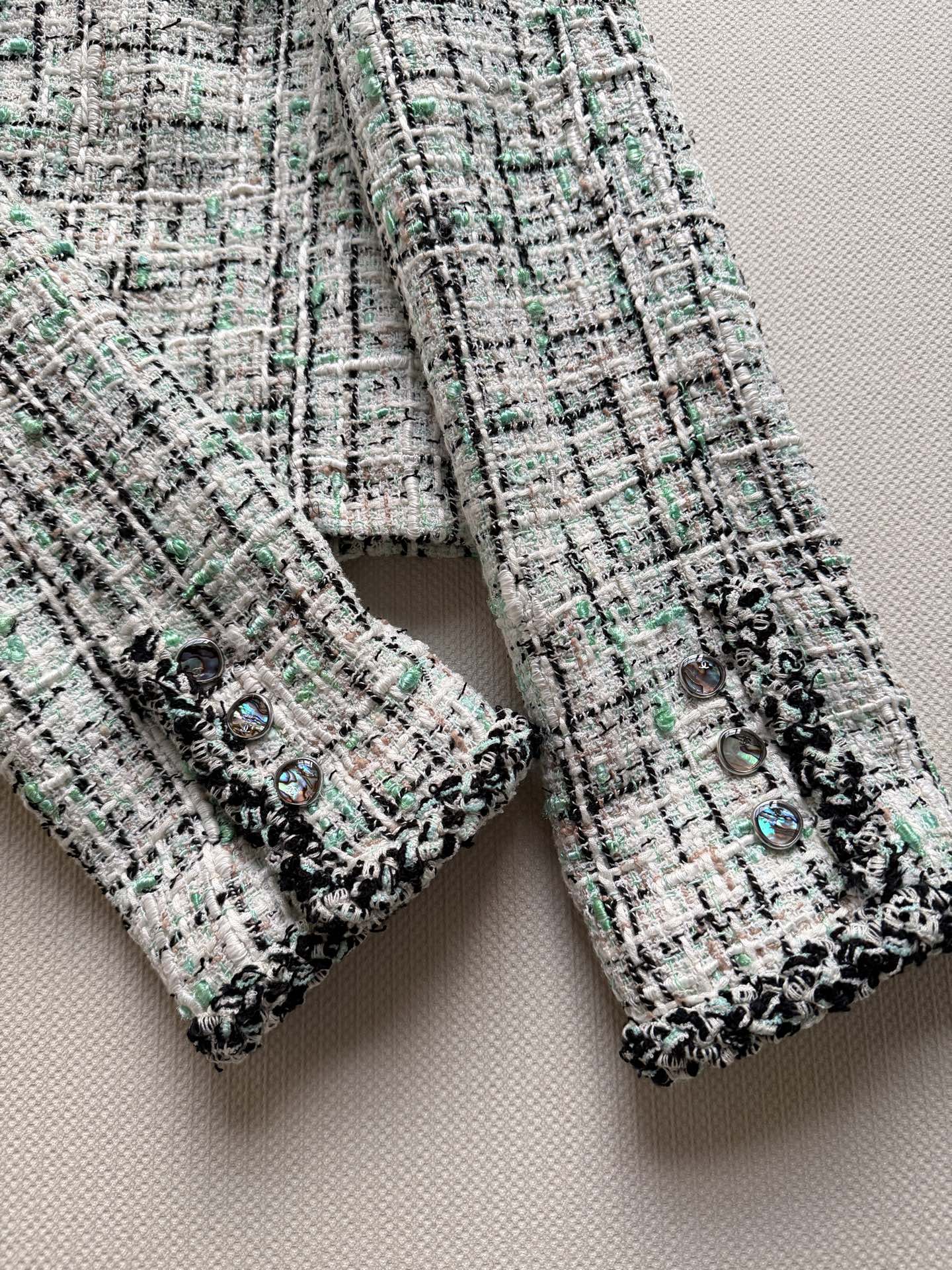 Chanel Green Check Short Tweed Jacket