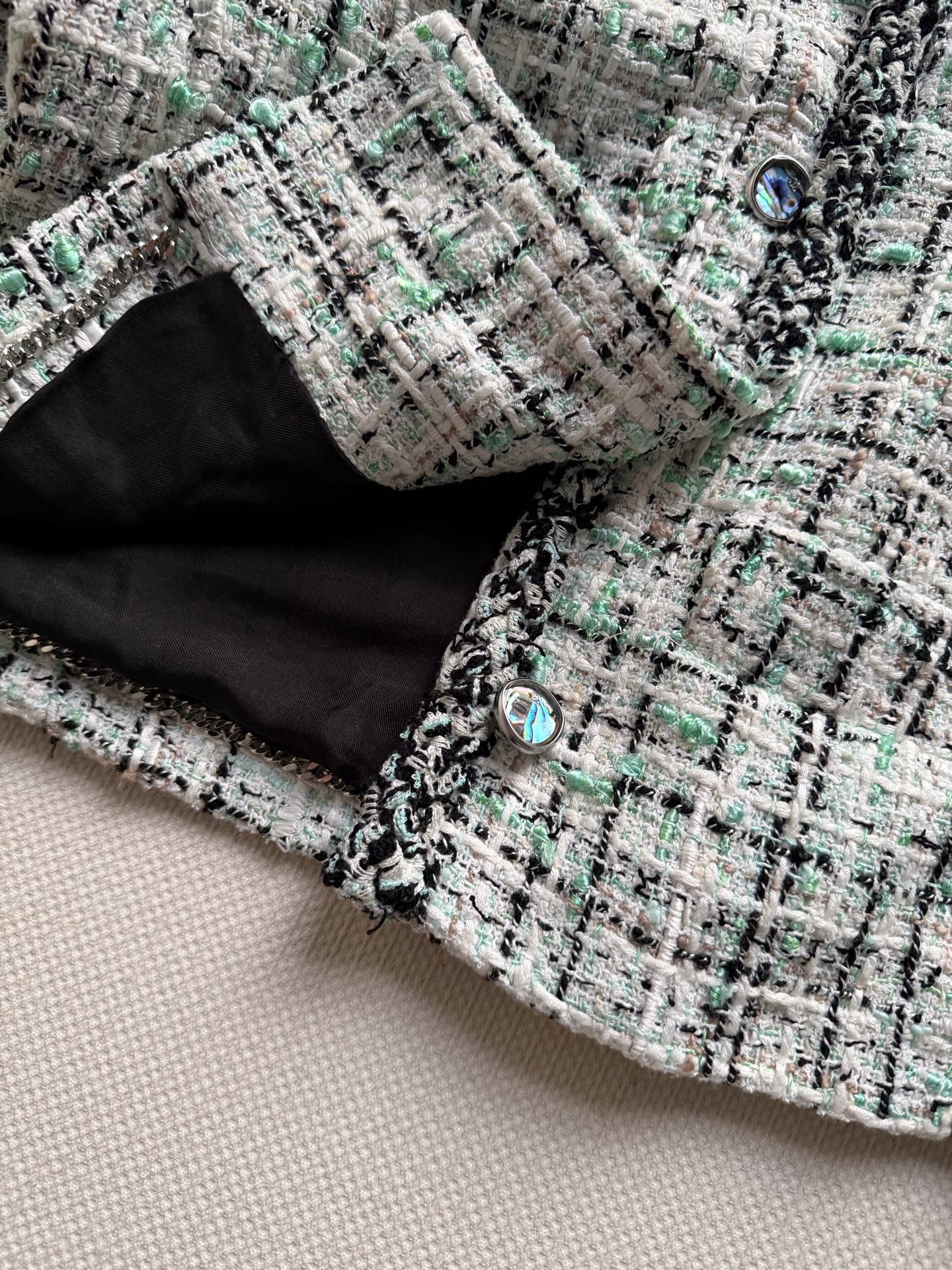 Chanel Green Check Short Tweed Jacket