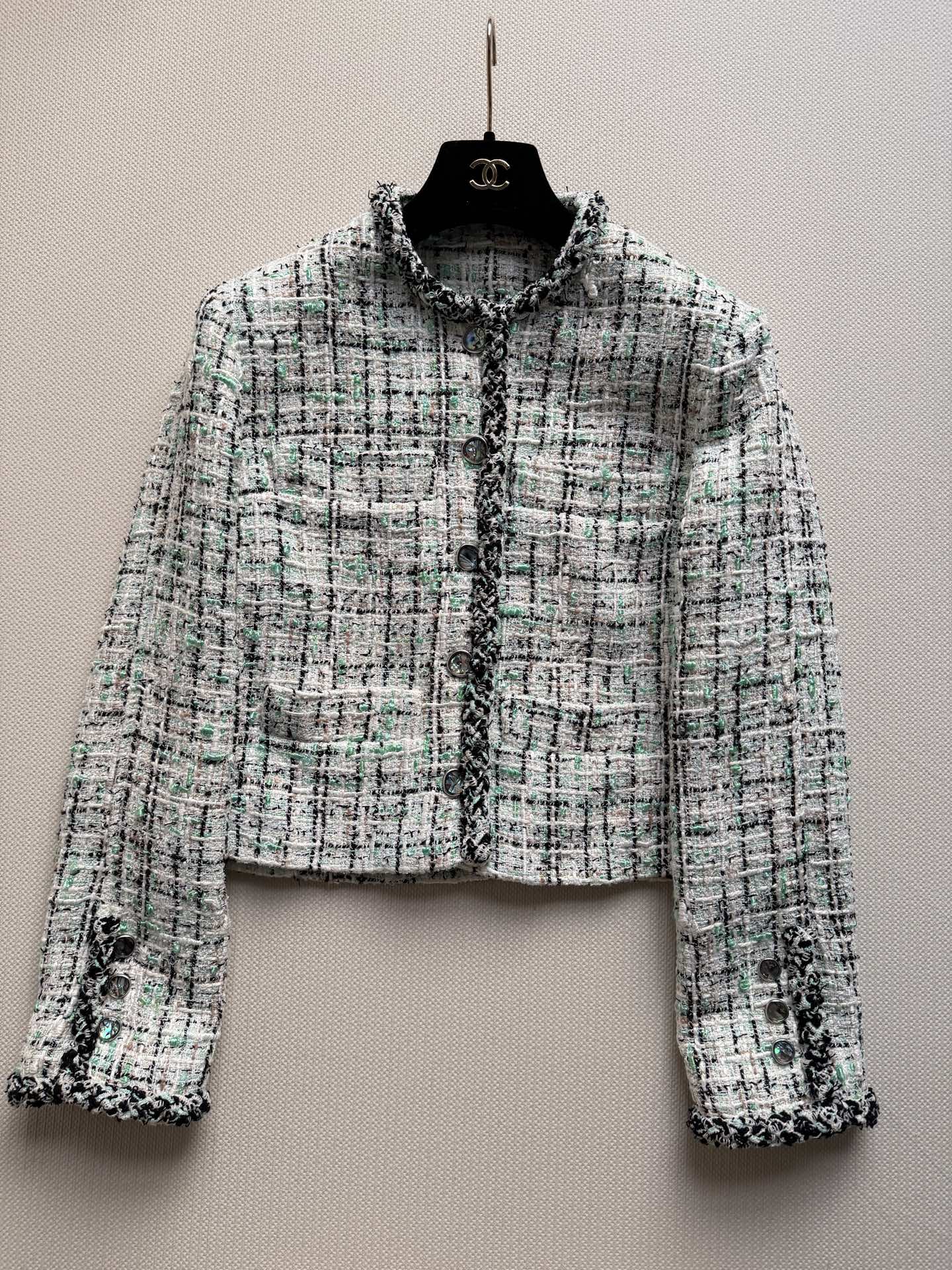 Chanel Green Check Short Tweed Jacket