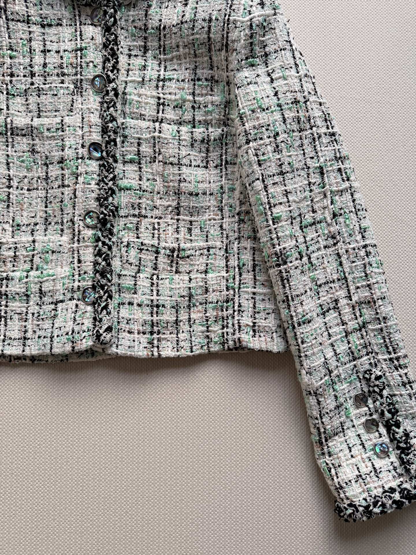 Chanel Green Check Short Tweed Jacket