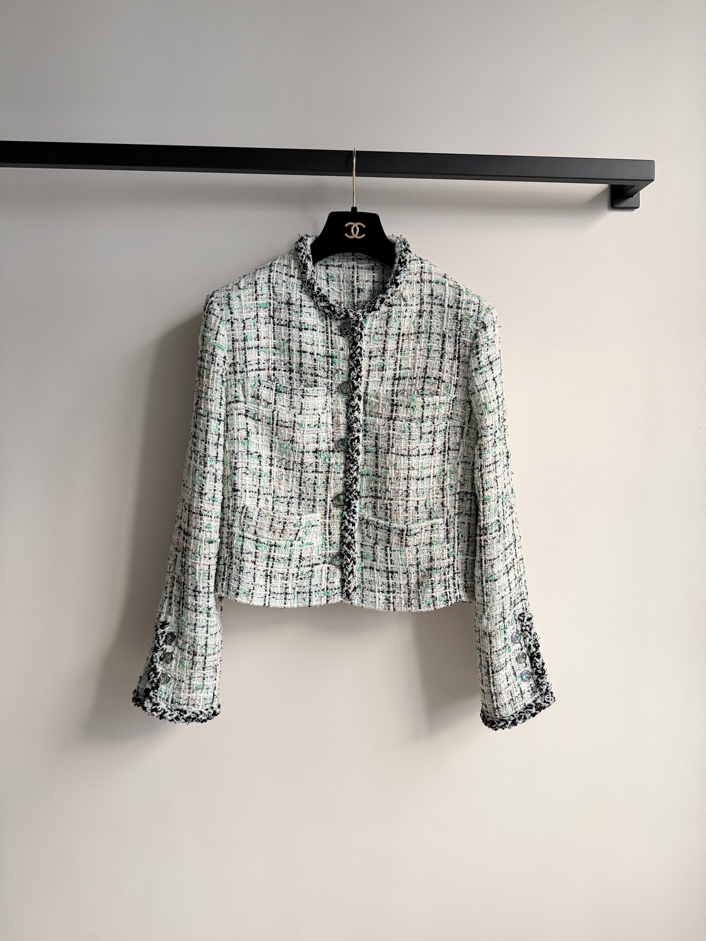 Chanel Green Check Short Tweed Jacket