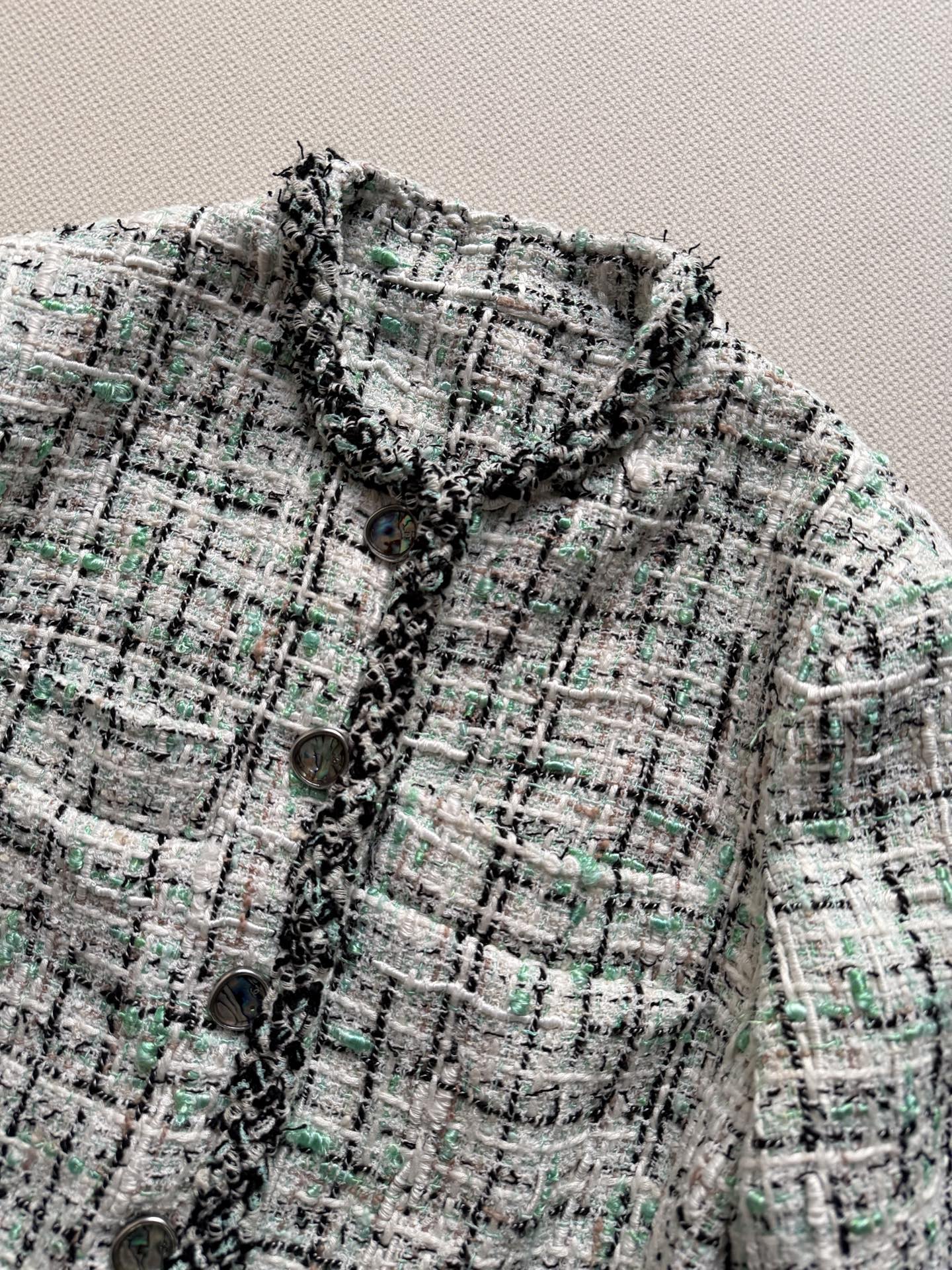 Chanel Green Check Short Tweed Jacket