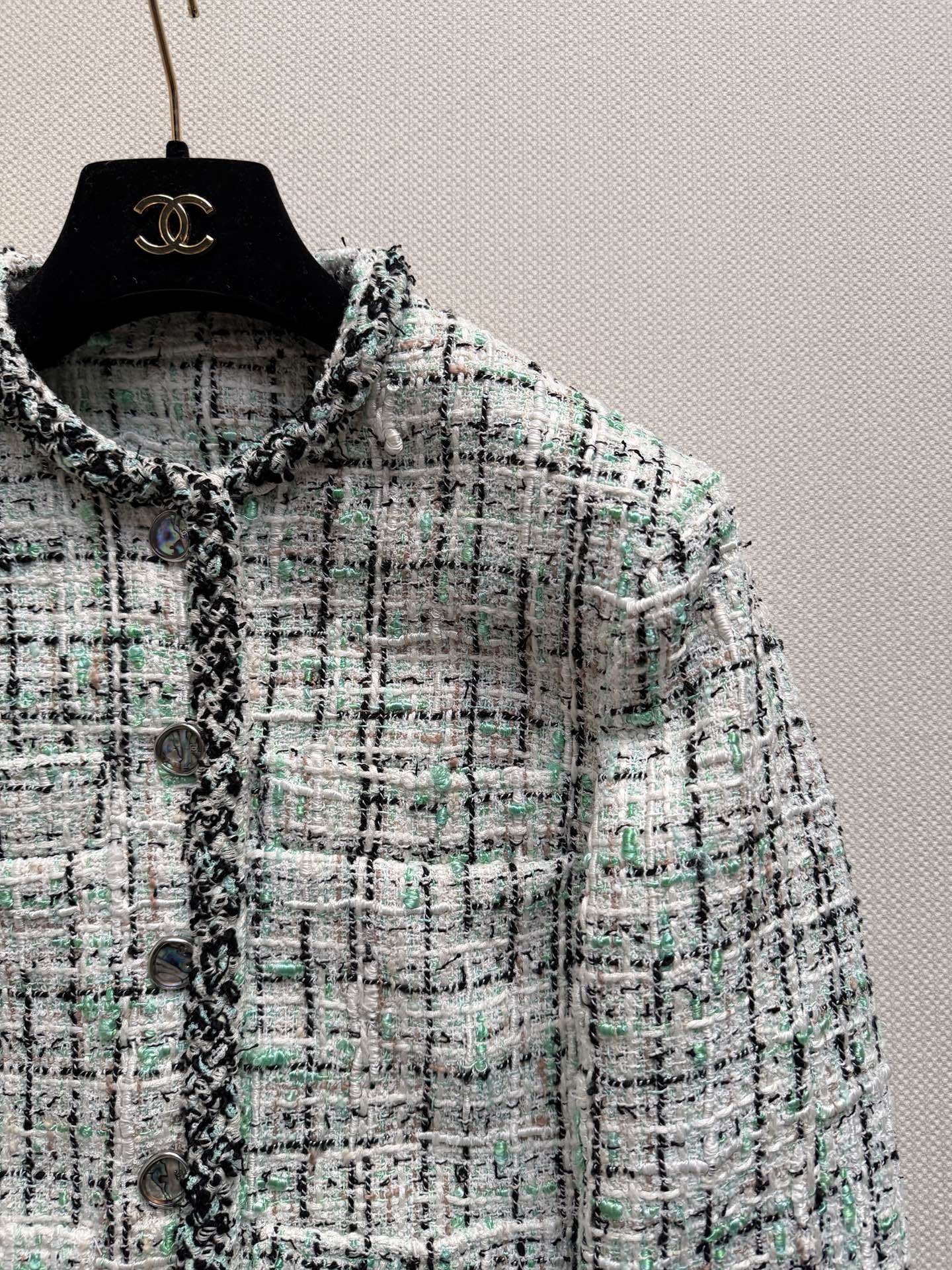 Chanel Green Check Short Tweed Jacket