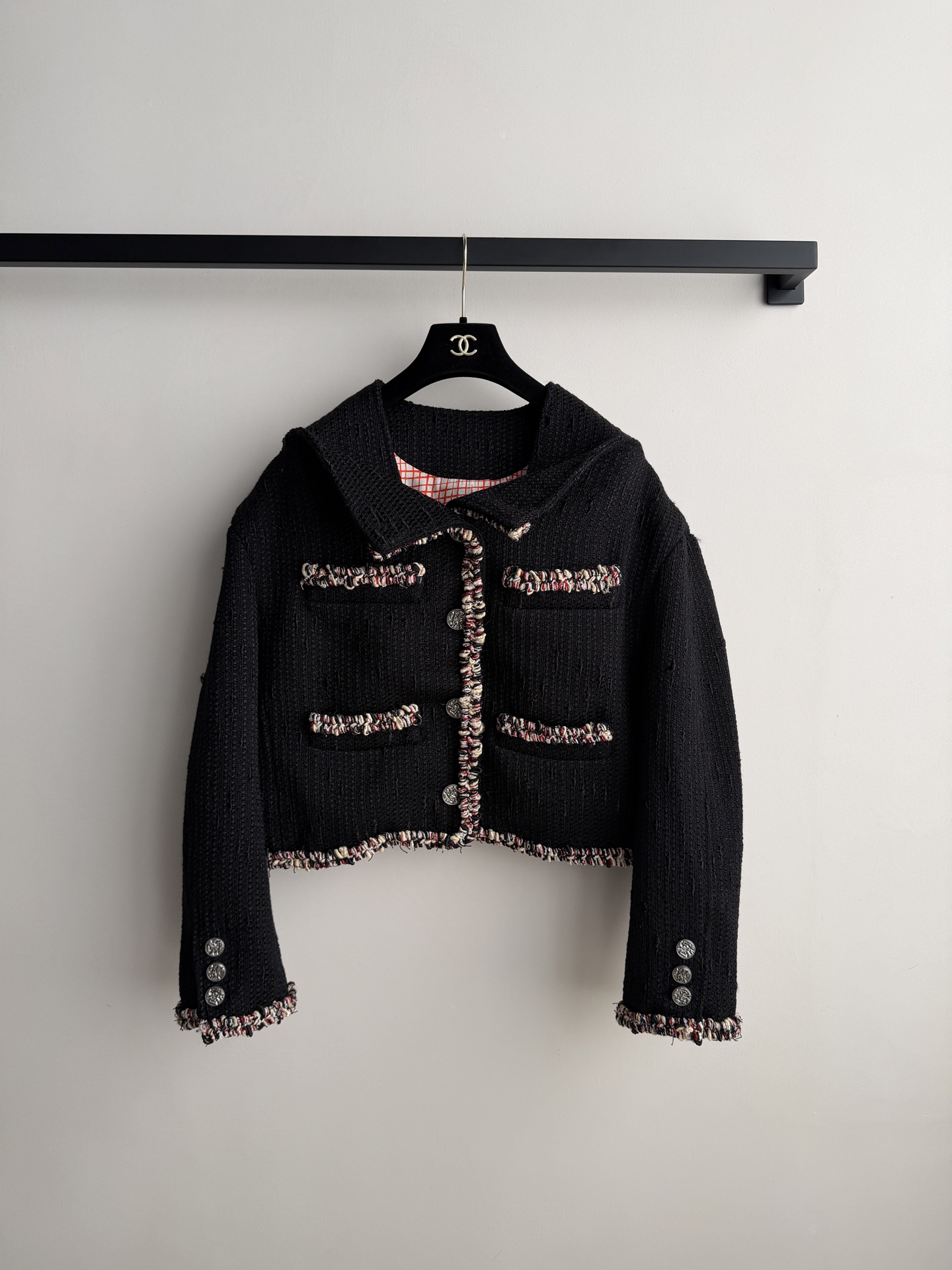 CHANEL Black Braided Trim Hooded Jacket