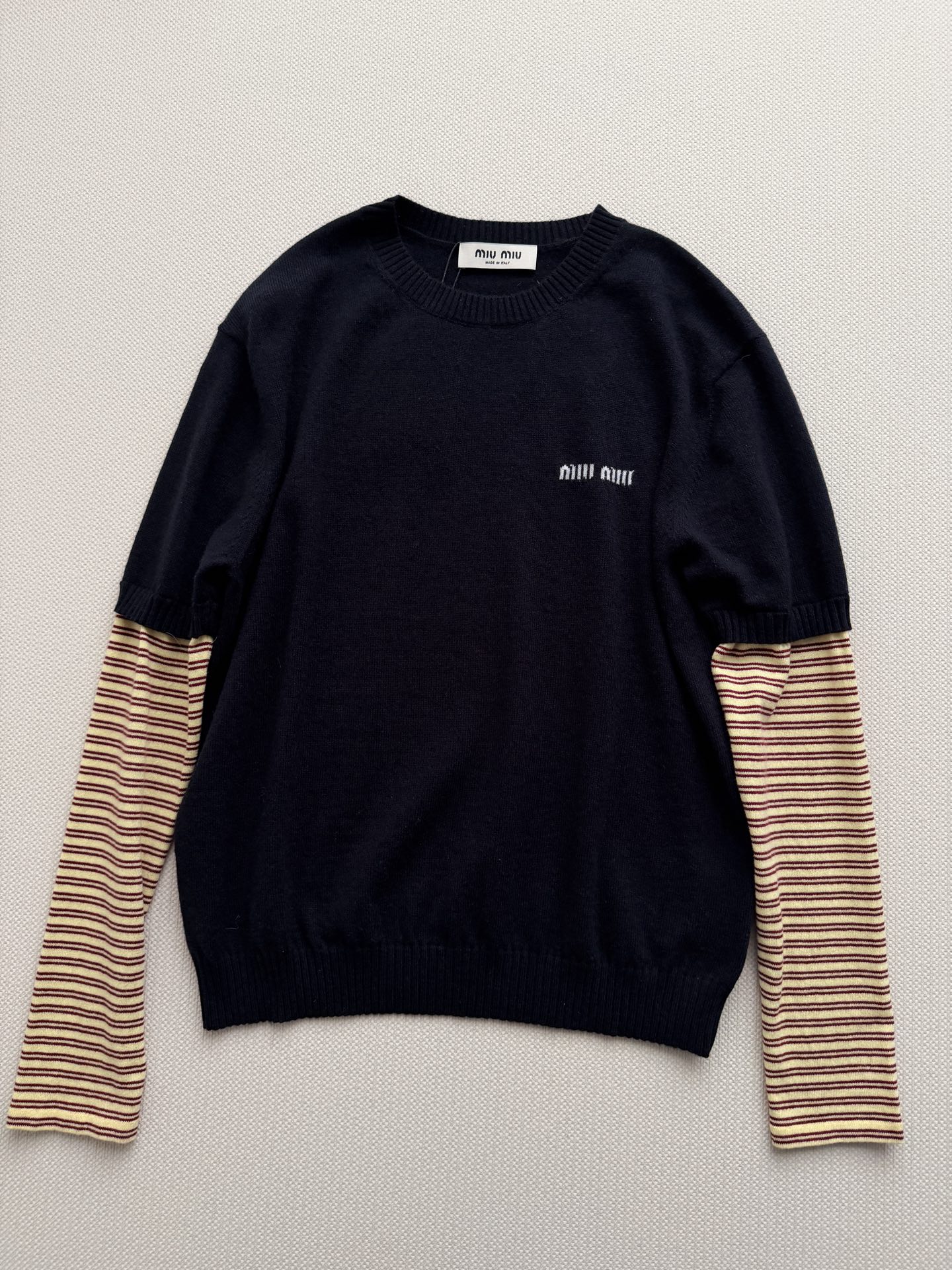 miumi*🆕新款，羊毛针织🧶假两件拼袖设计💕ＳＭＬ.
