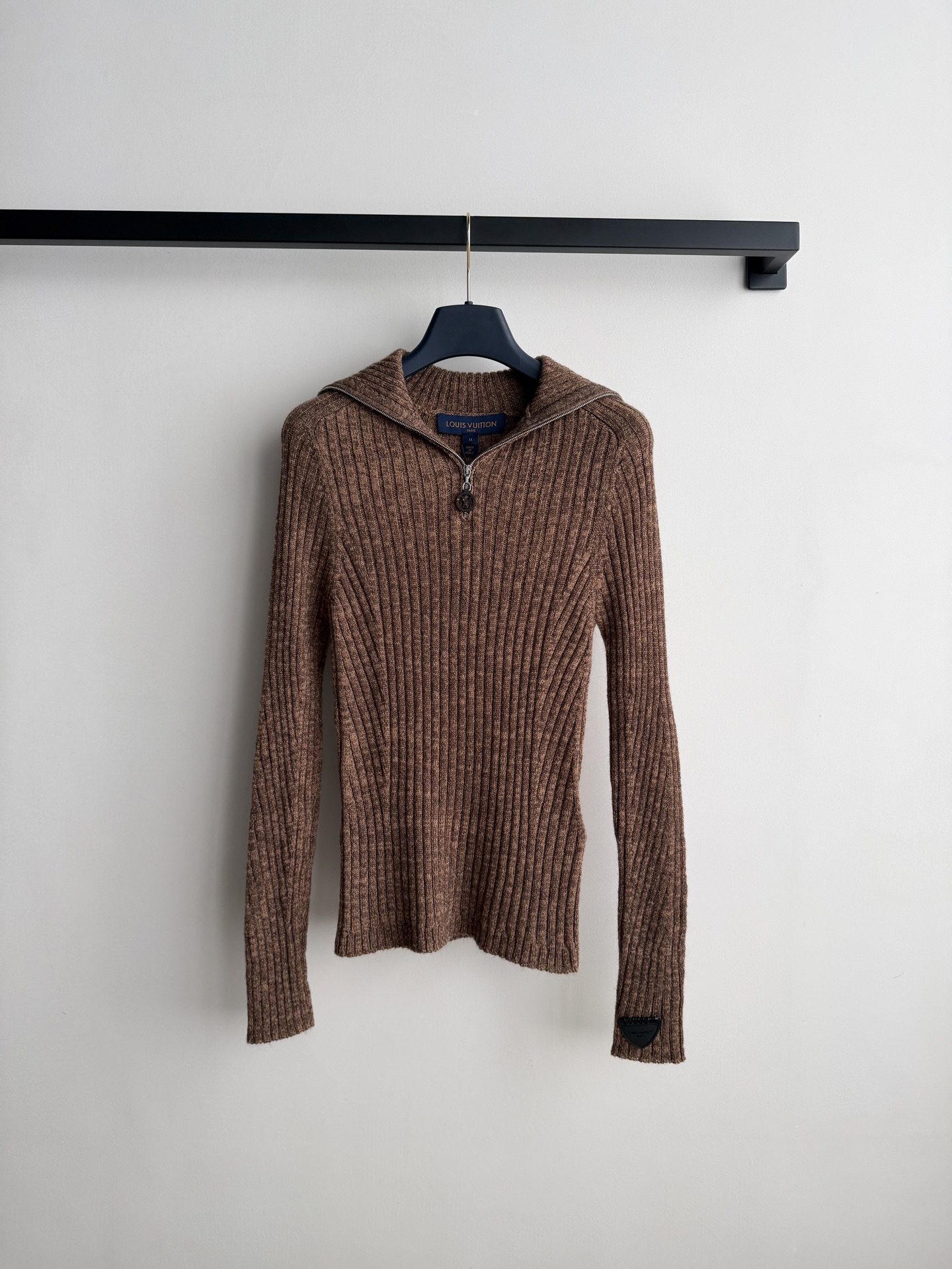 Louis Vuitton Brown Zip Collar Ribbed Sweater