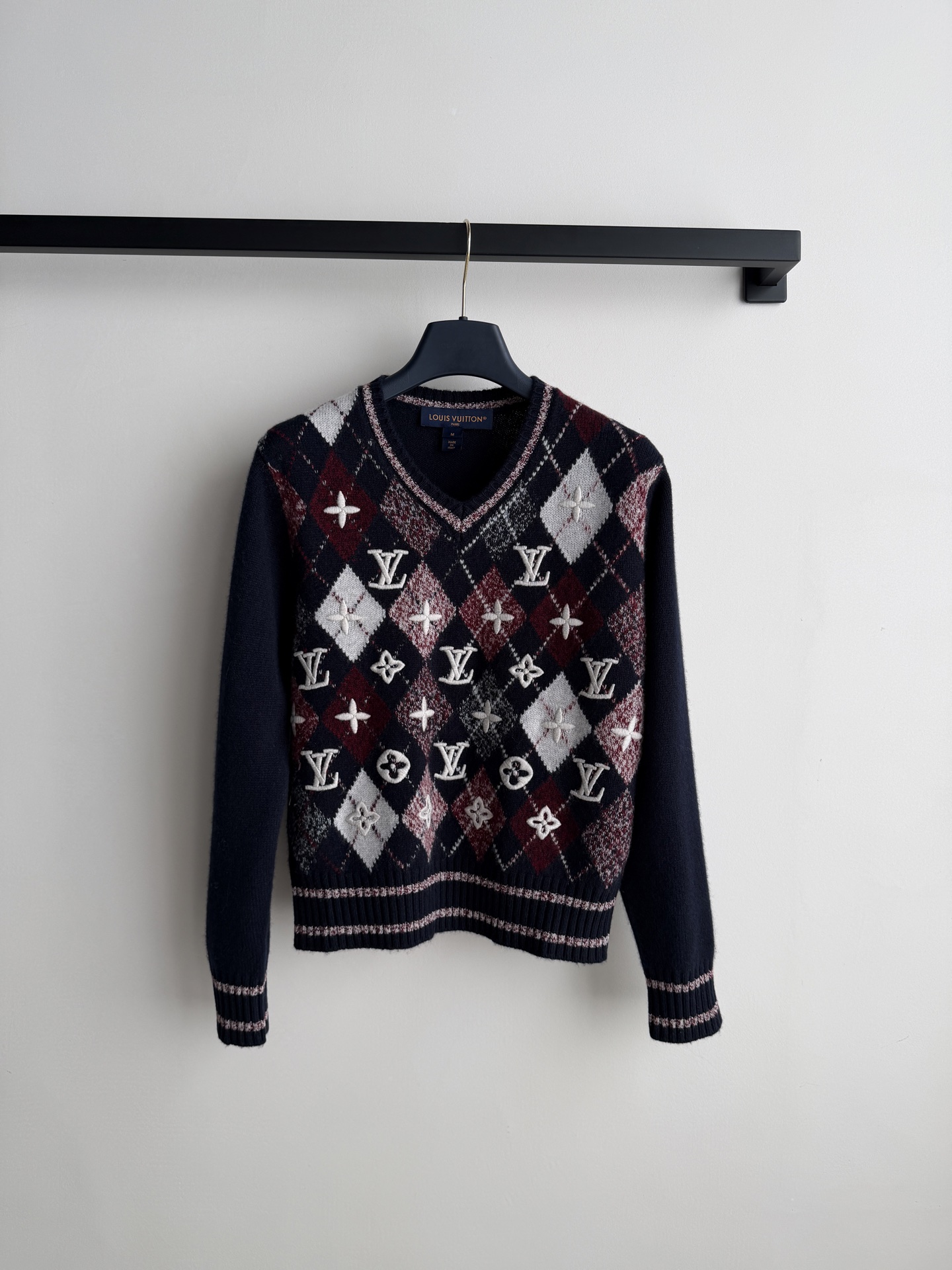 Louis Vuitton Navy Argyle V-Neck Sweater