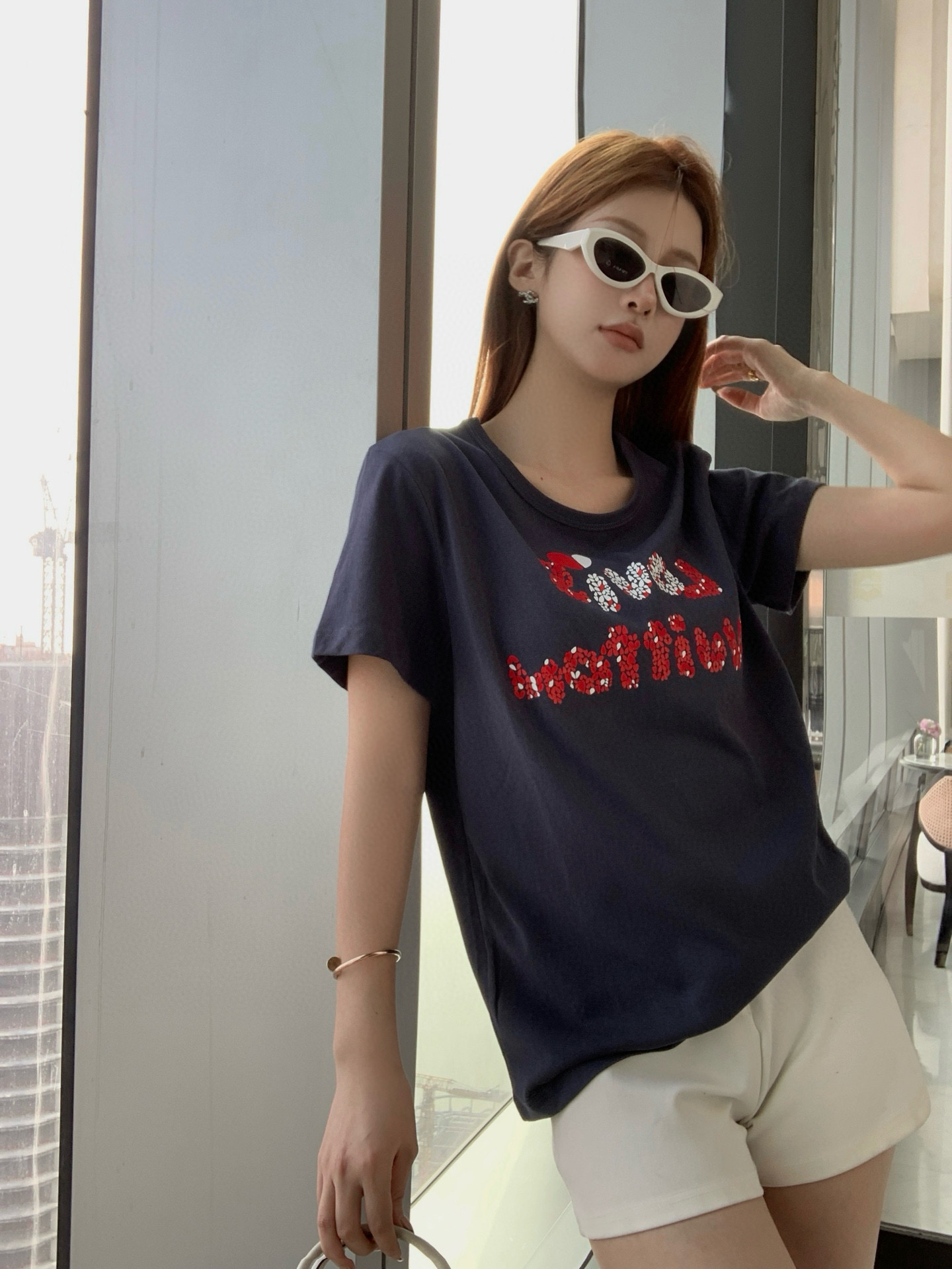 Louis Vuitton Flocked Heart Tee, Casual Cotton Top for Women, S-M-L Size 6 i1747128199428 5133 0 0