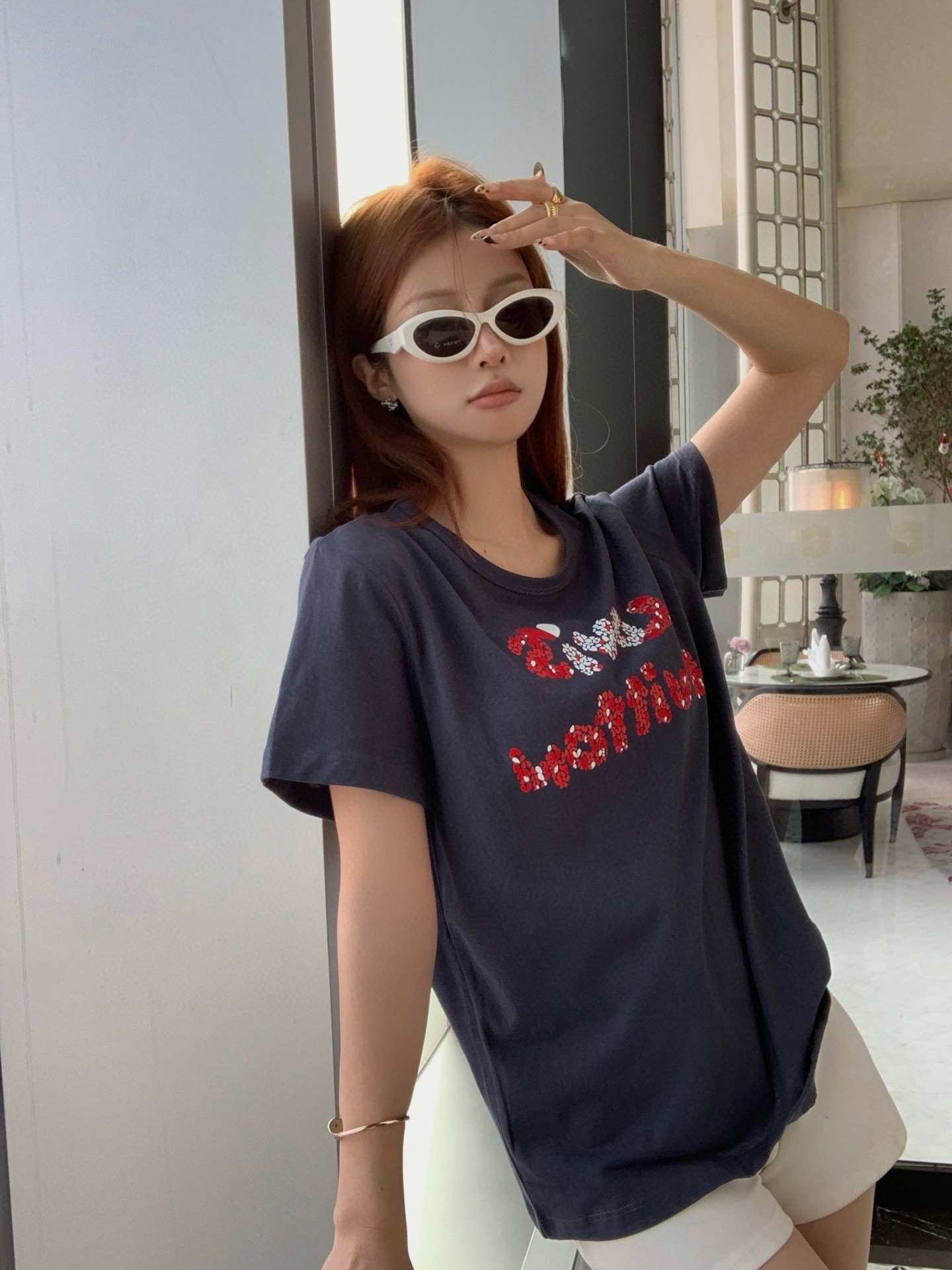 Louis Vuitton Flocked Heart Tee, Casual Cotton Top for Women, S-M-L Size 2 i1747148341729 7373 0 1