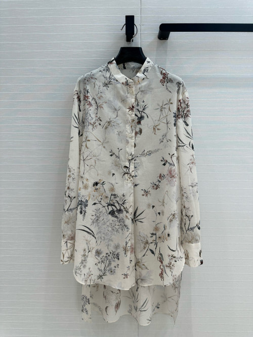 Dior Millefiori Print Silk-Cotton Shirt - Elegant Mandarin Collar Blouse 1 Dior Millefiori Print Silk-Cotton Shirt - Elegant Mandarin Collar Blouse