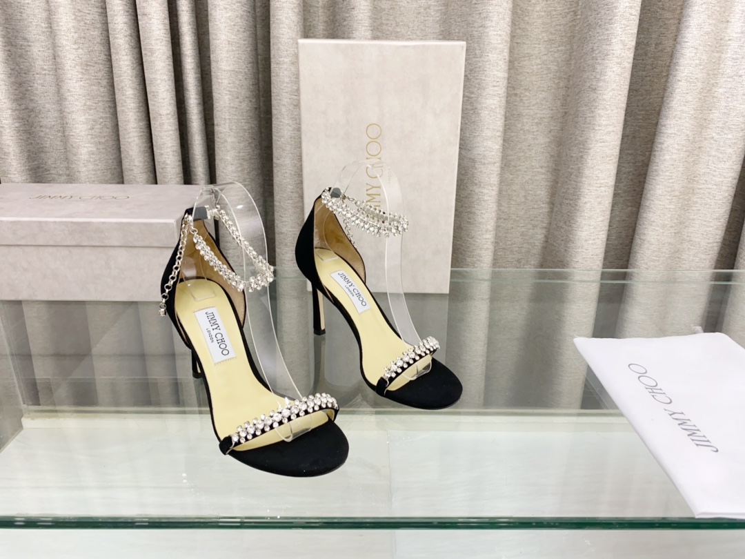 Jimmy Choo Schuhe Pumps Mit Hohem Absatz Sandalen Echtleder Schaffell Ketten