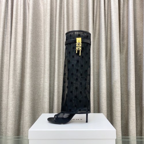 Givenchy Women's Black Leather & Mesh Heeled Boots with 4G Logo 1 Givenchy Women's Black Leather & Mesh Heeled Boots with 4G Logo