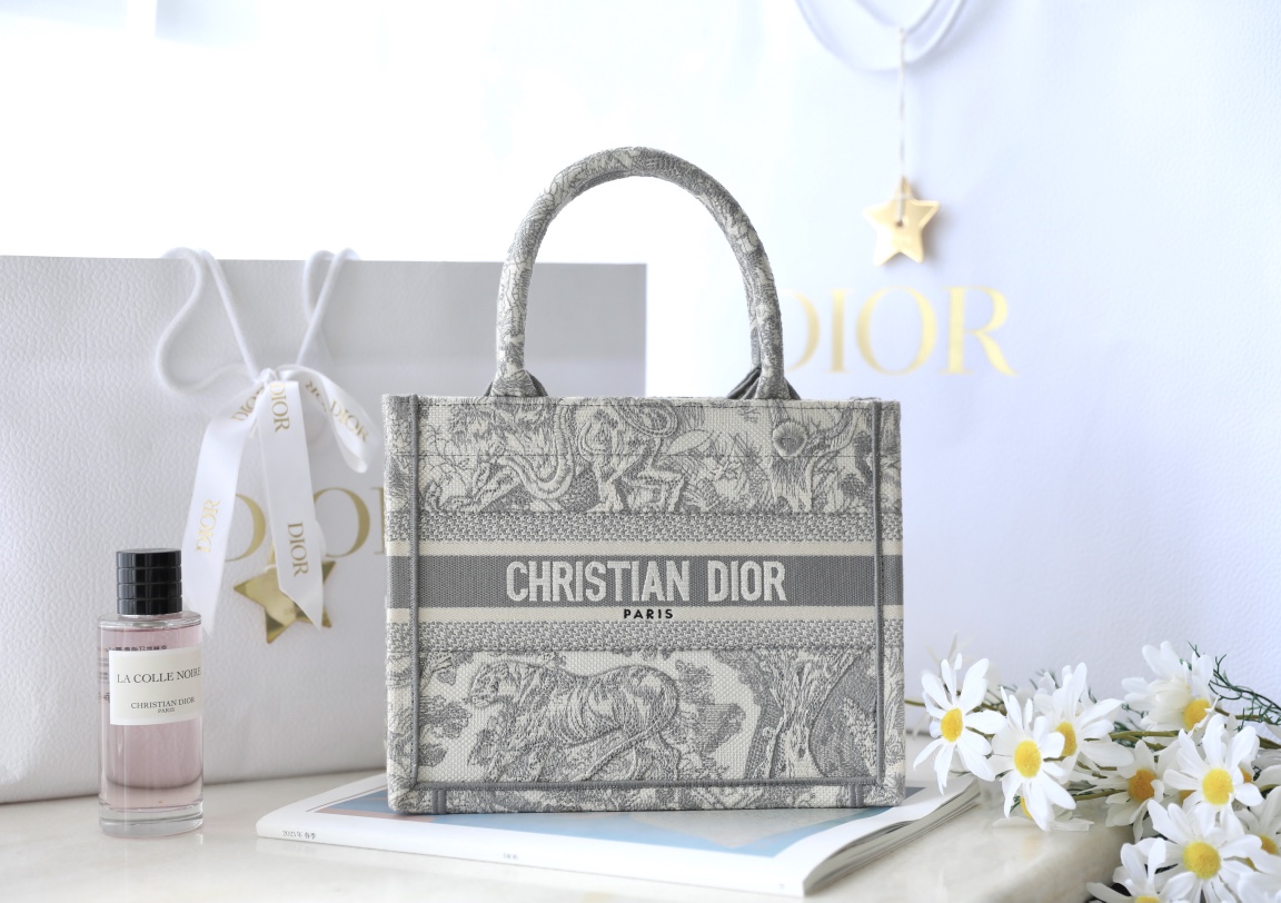 Dior Book Tote Handbags Tote Bags Grey Embroidery