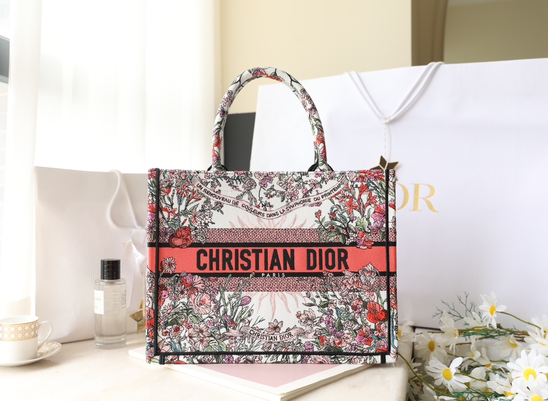 Dior Book Tote Handbags Tote Bags Beige White Embroidery Spring/Summer Collection