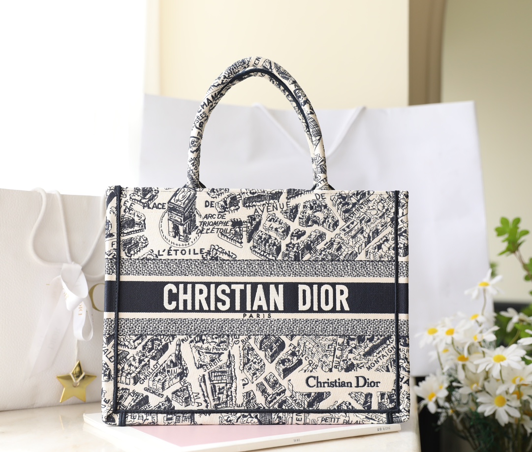 Dior Book Tote Tote Bags Blue White Embroidery